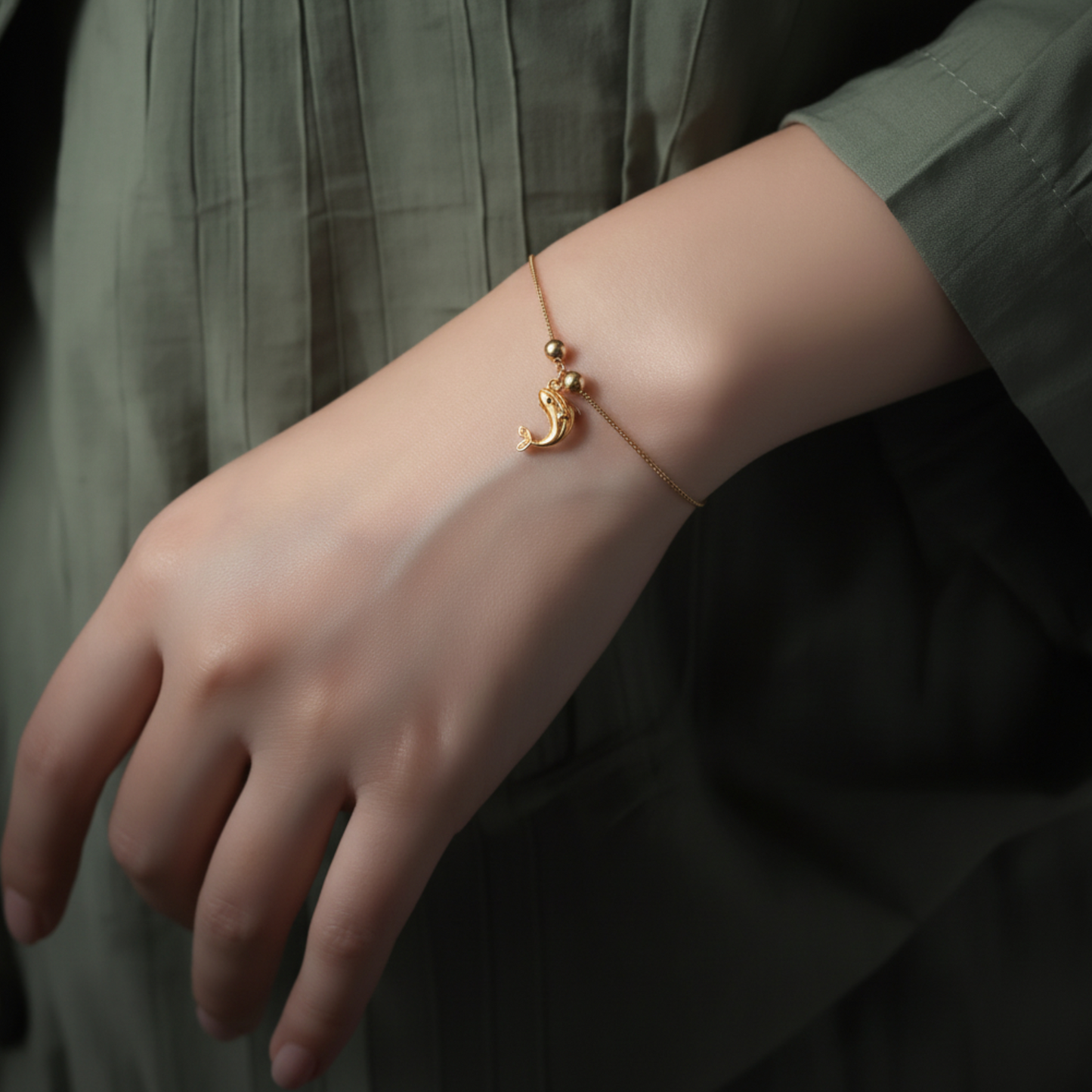 24K 999 Gold Detailed Zircon Whale Pendant D.I.Y Charm Accessories