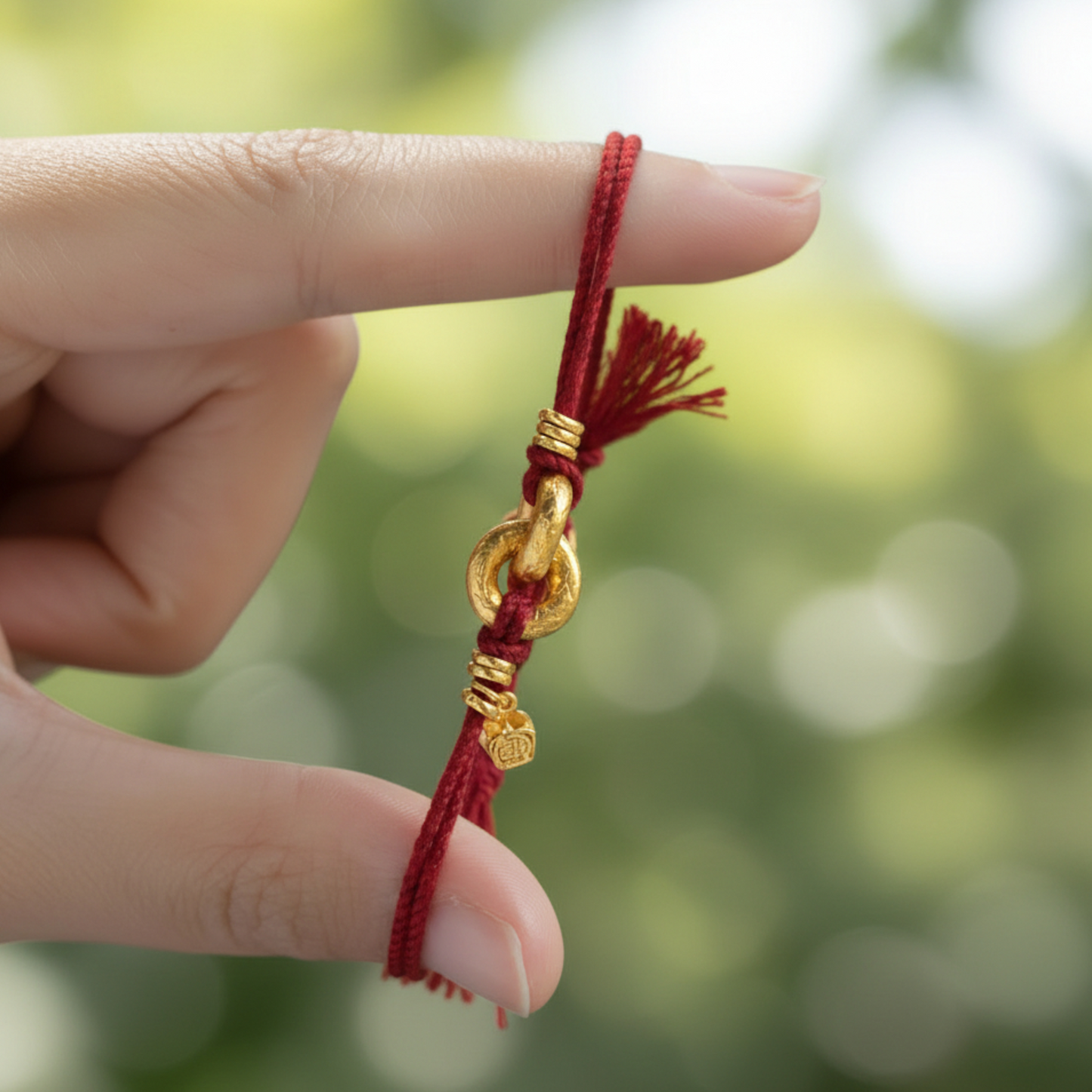 24K Pure 999 Gold Chinese Fu Blessing Lucky Beads Woven Rope Bracelet