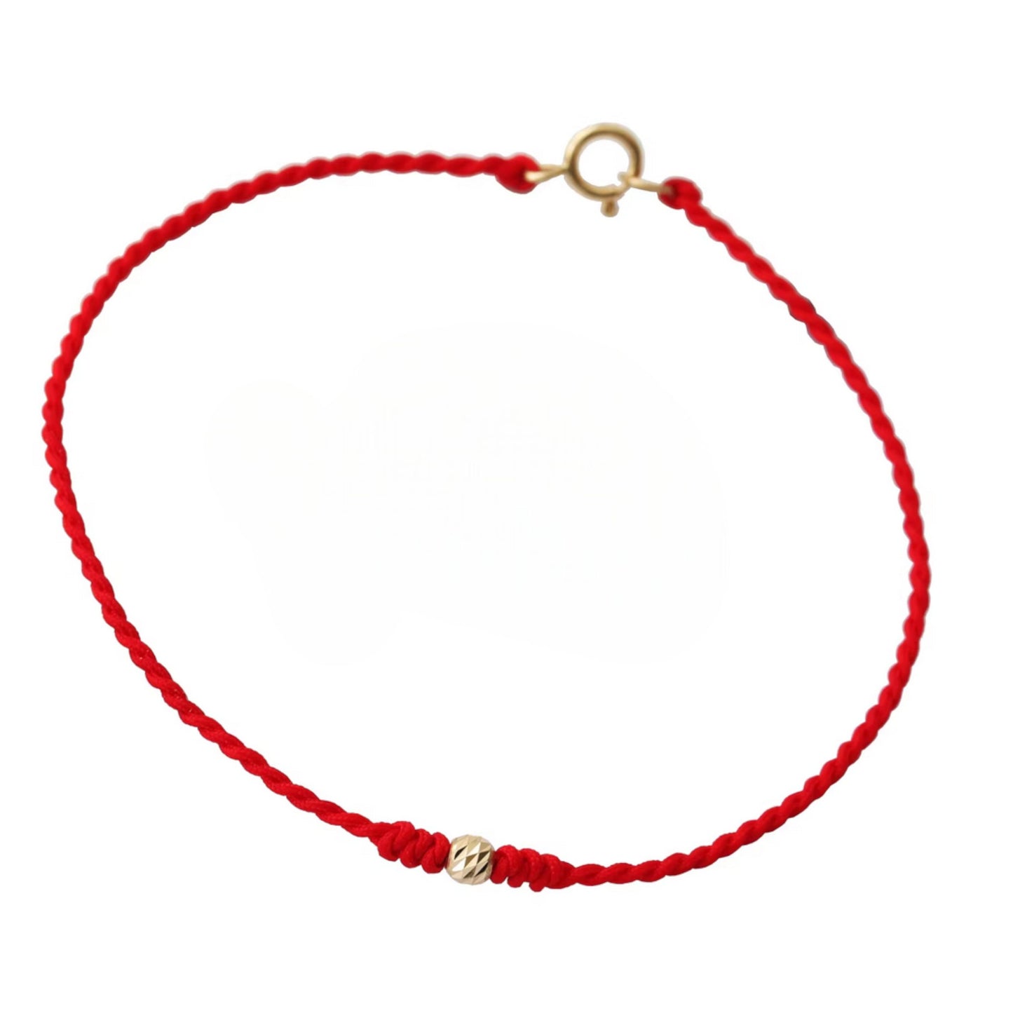 14K Gold Minimal Style Bead Blessing Charm with Red Braided Rope Bracelet