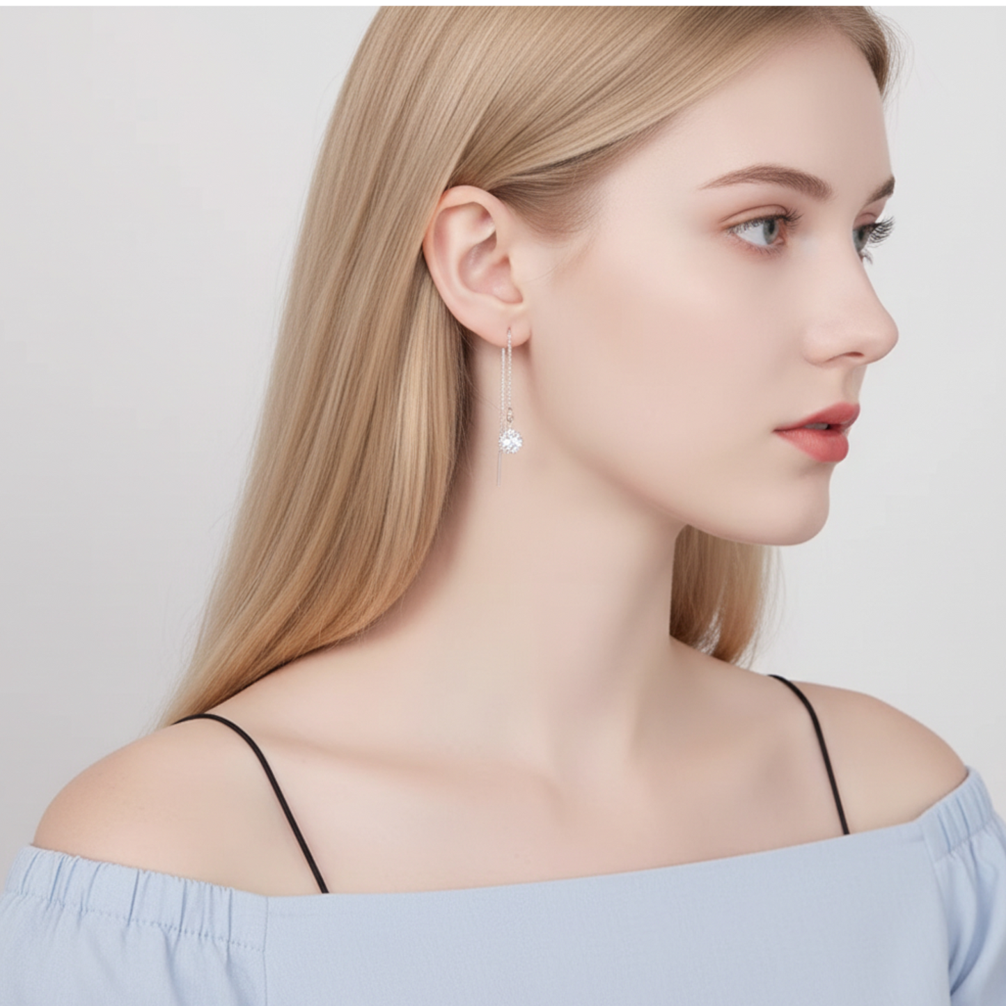 Pt950 Minimal Moon and Star Threader Earrings