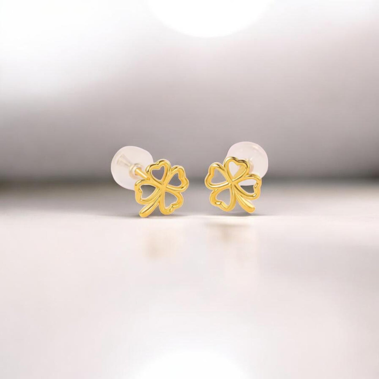 18K Gold Lucky Clover Stud Earrings