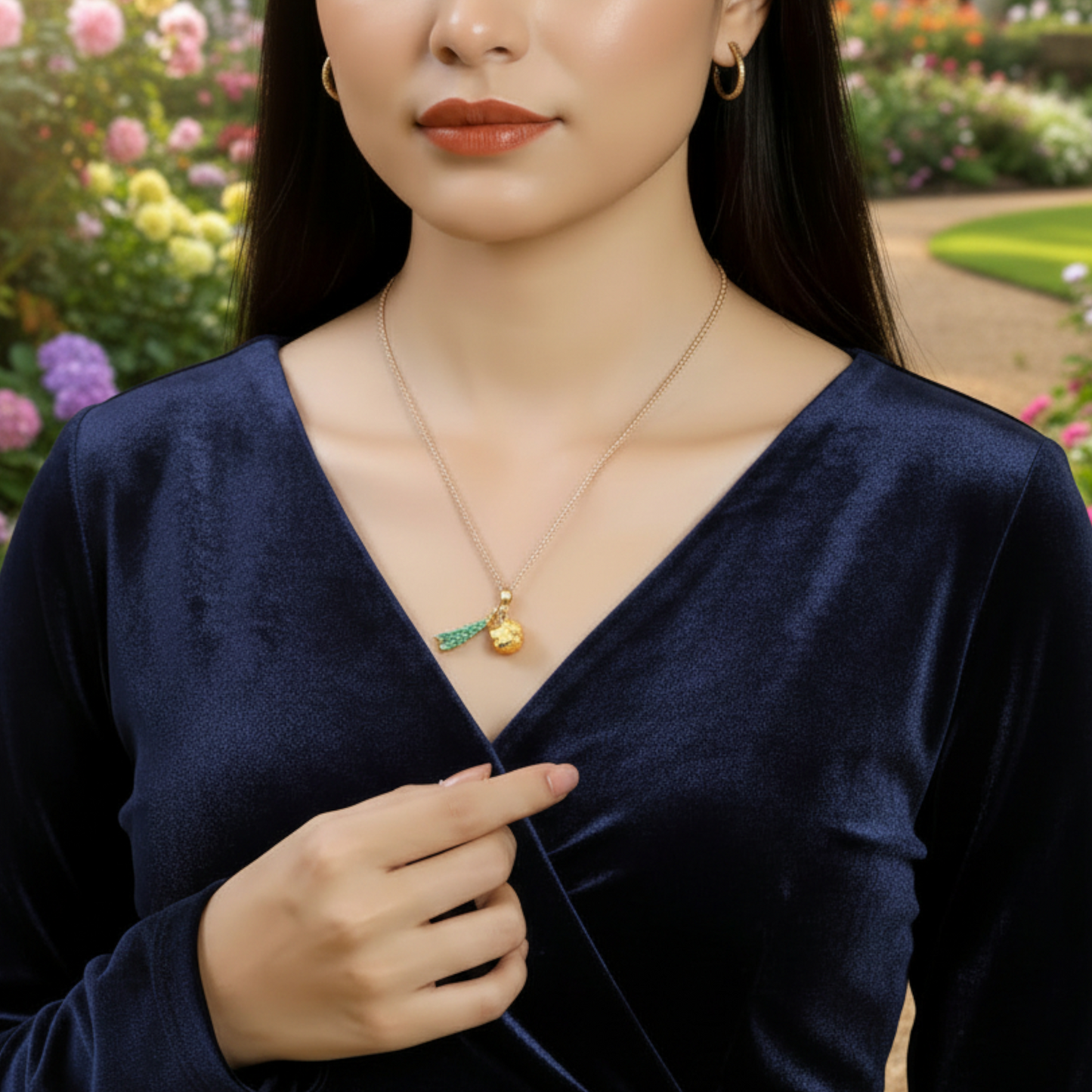 24k Gold Peach Blossom Enamel Bird Freedom Pendant