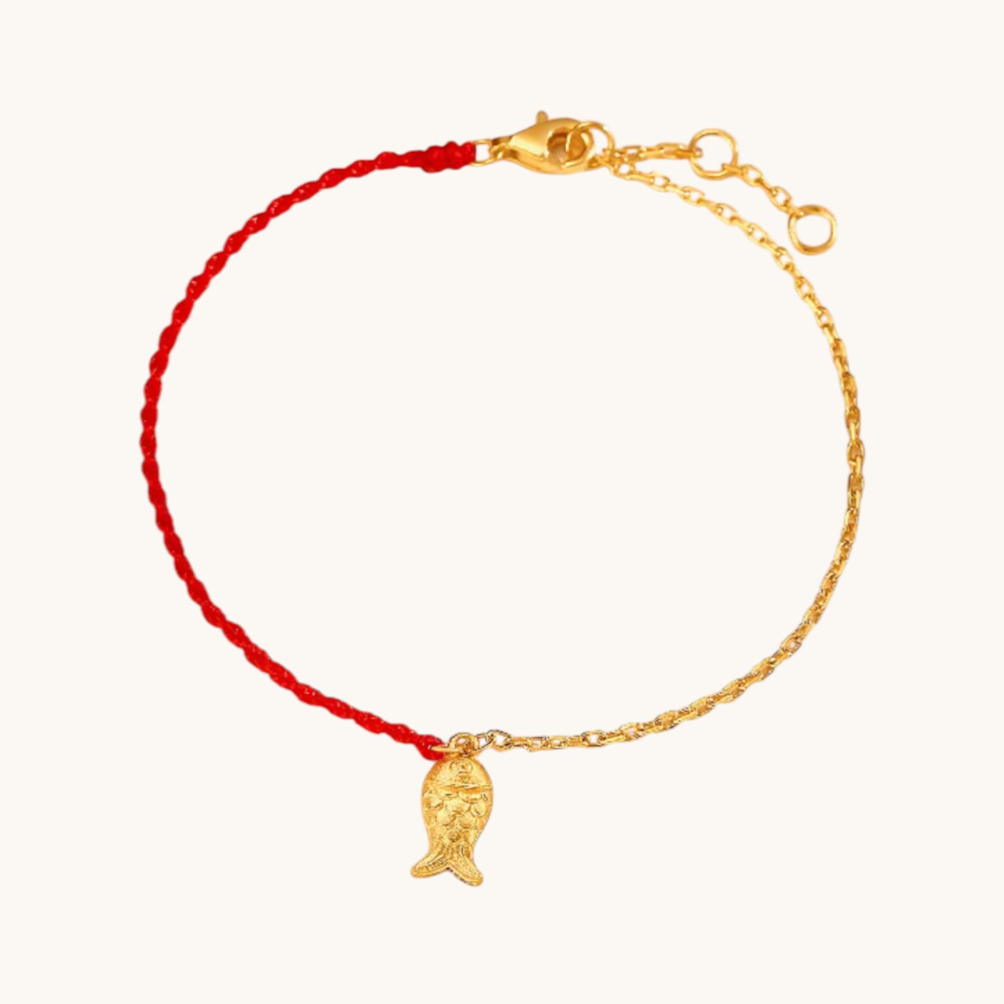 24k Real Gold Lucky Fish Charm Chain and Rope Bracelet