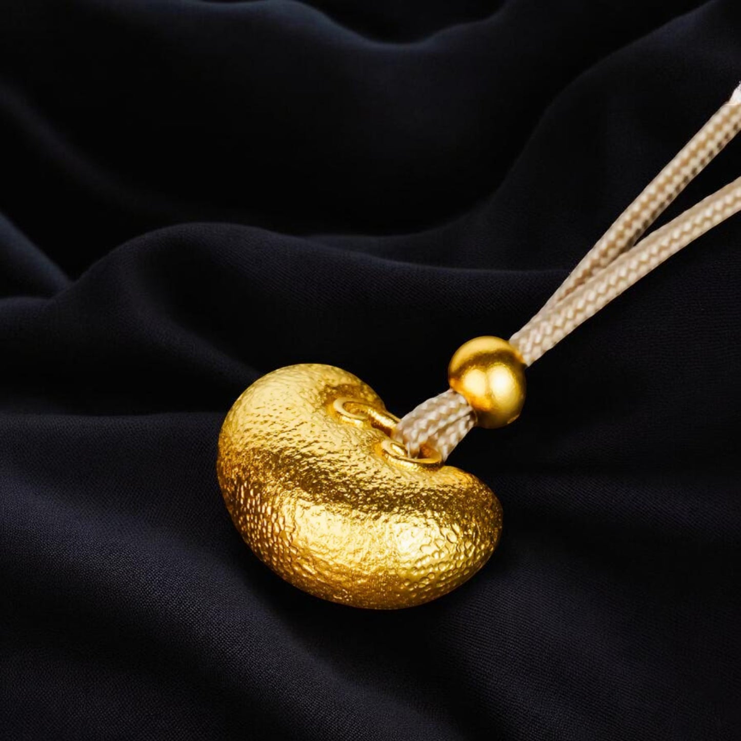 24k Gold Fortune Pendant Ingot Lock with Braided Rope Necklace