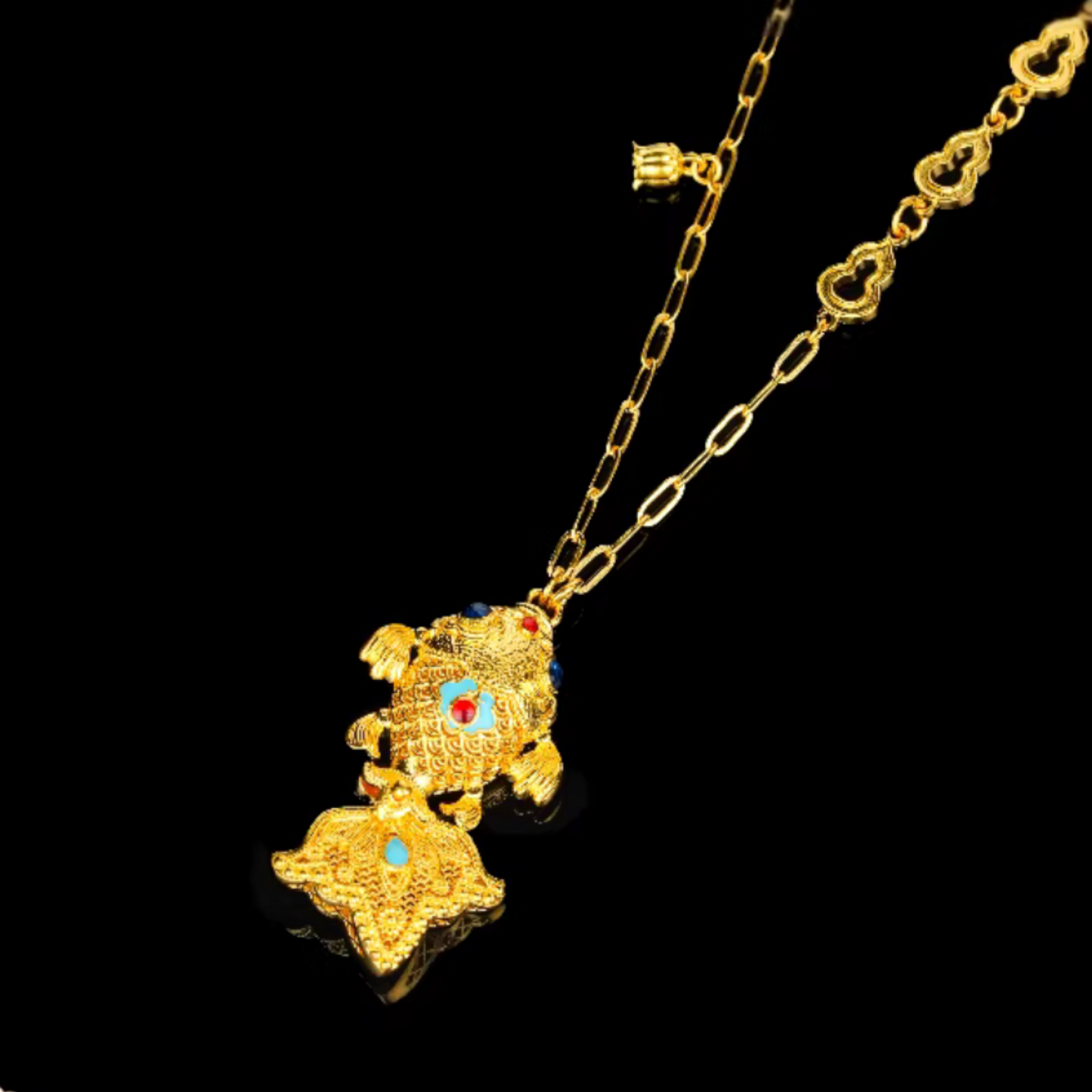 24k Gold Goldfish Enamel Koi Necklace
