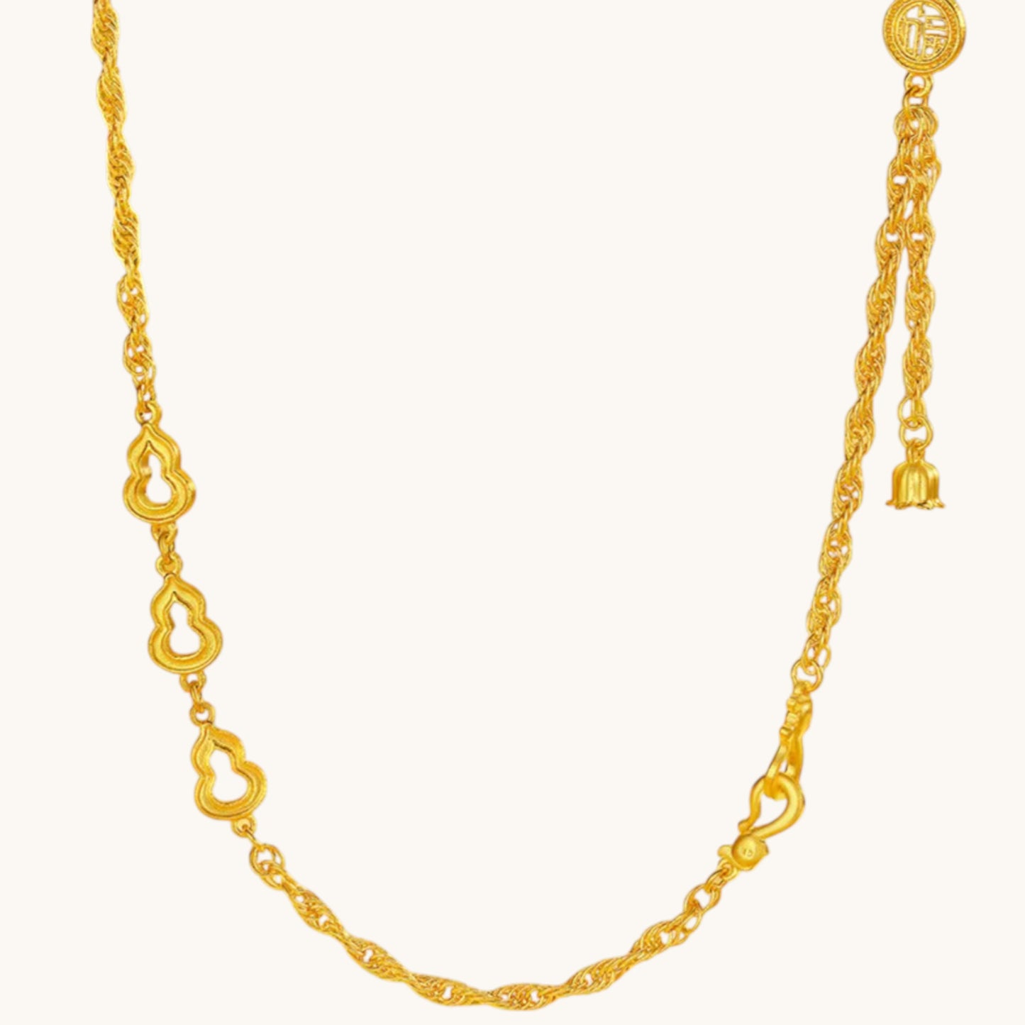 24k Gold Gourd Charm Blessing Fu Charm Necklace