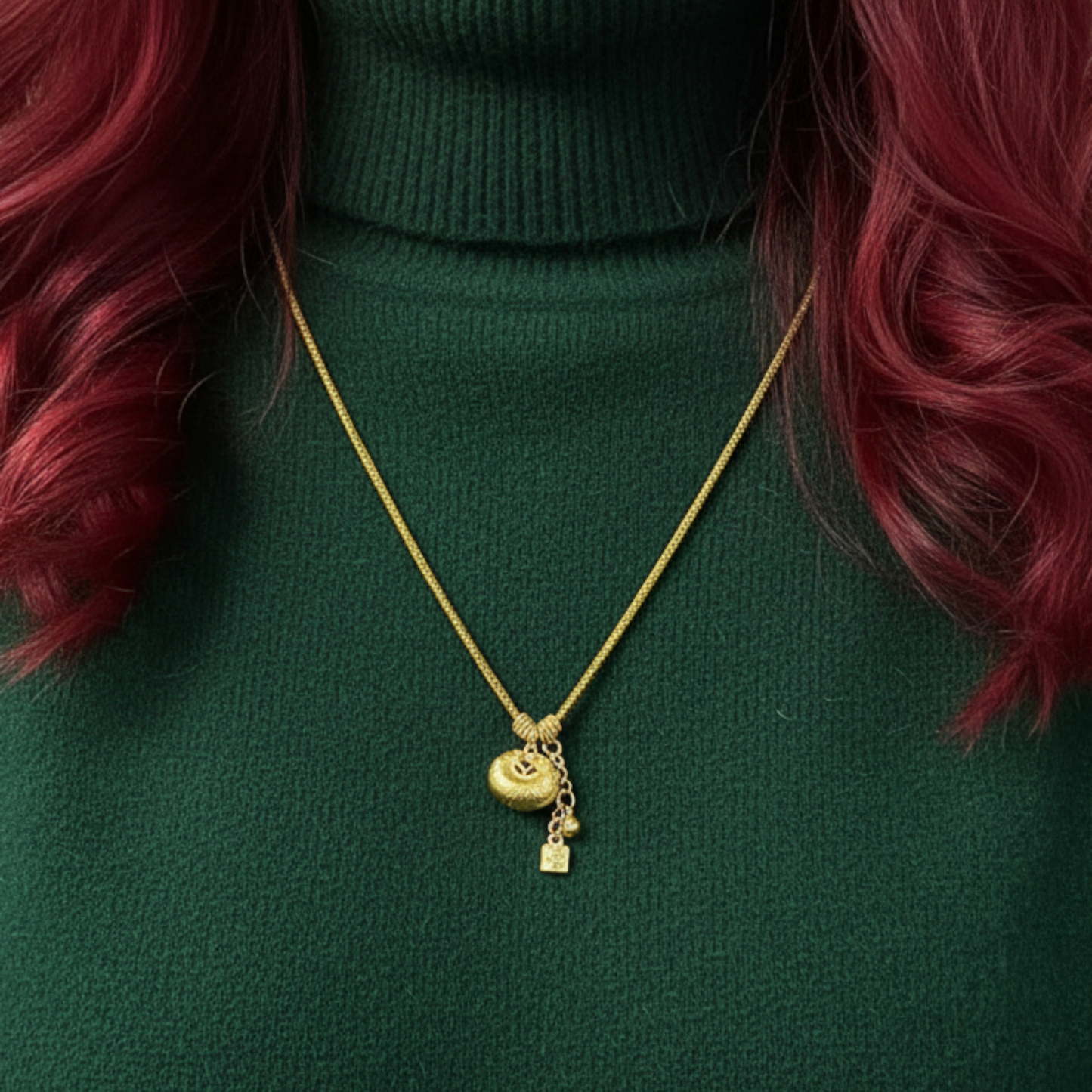 24k Gold Lucky Lock Charm with Rope Chain Necklace
