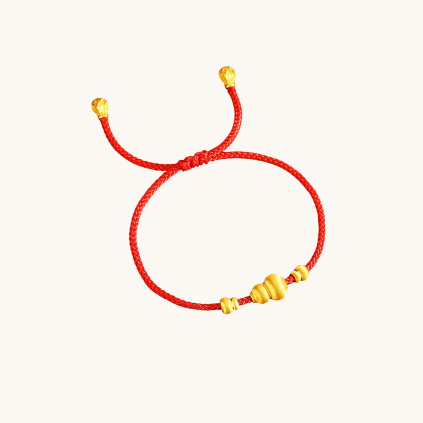 24k Real Gold Lucky Gourd Charm Red Adjustable Rope Bracelet