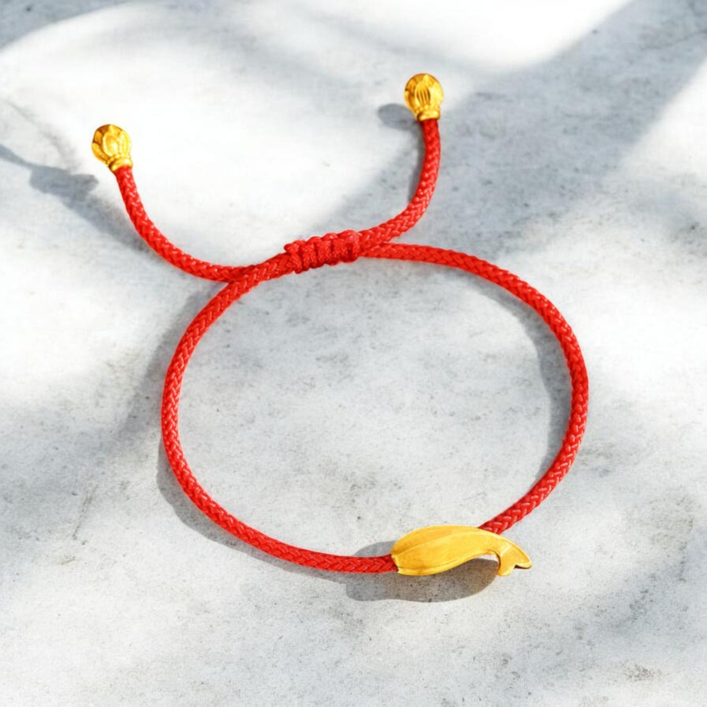 24k Real Gold Lucky Koi Fish Charm Red Adjustable Rope Bracelet