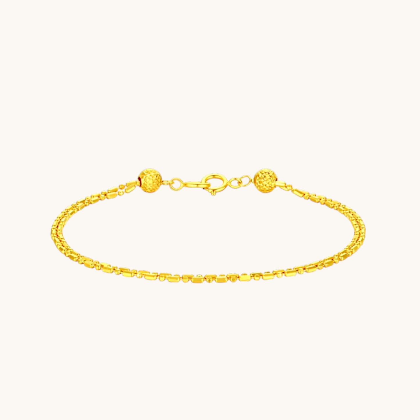 18K 999 Gold Bead and Chain Minimal Bracelet