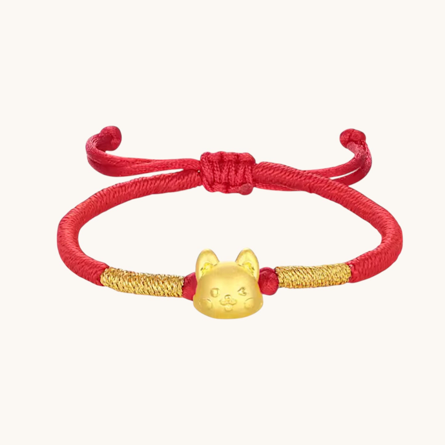 24K 999 Gold Chinese Zodiac Animal Charm Adjustable Rope Bracelet