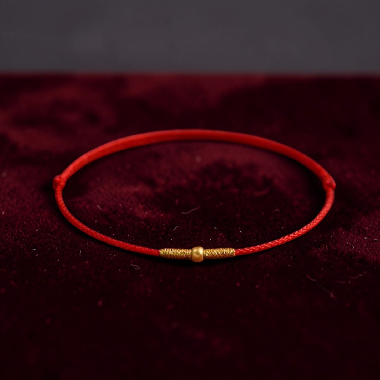 24k 999 Gold Bead Minimal Extremely Fine Red Rope Bracelet and Anklet