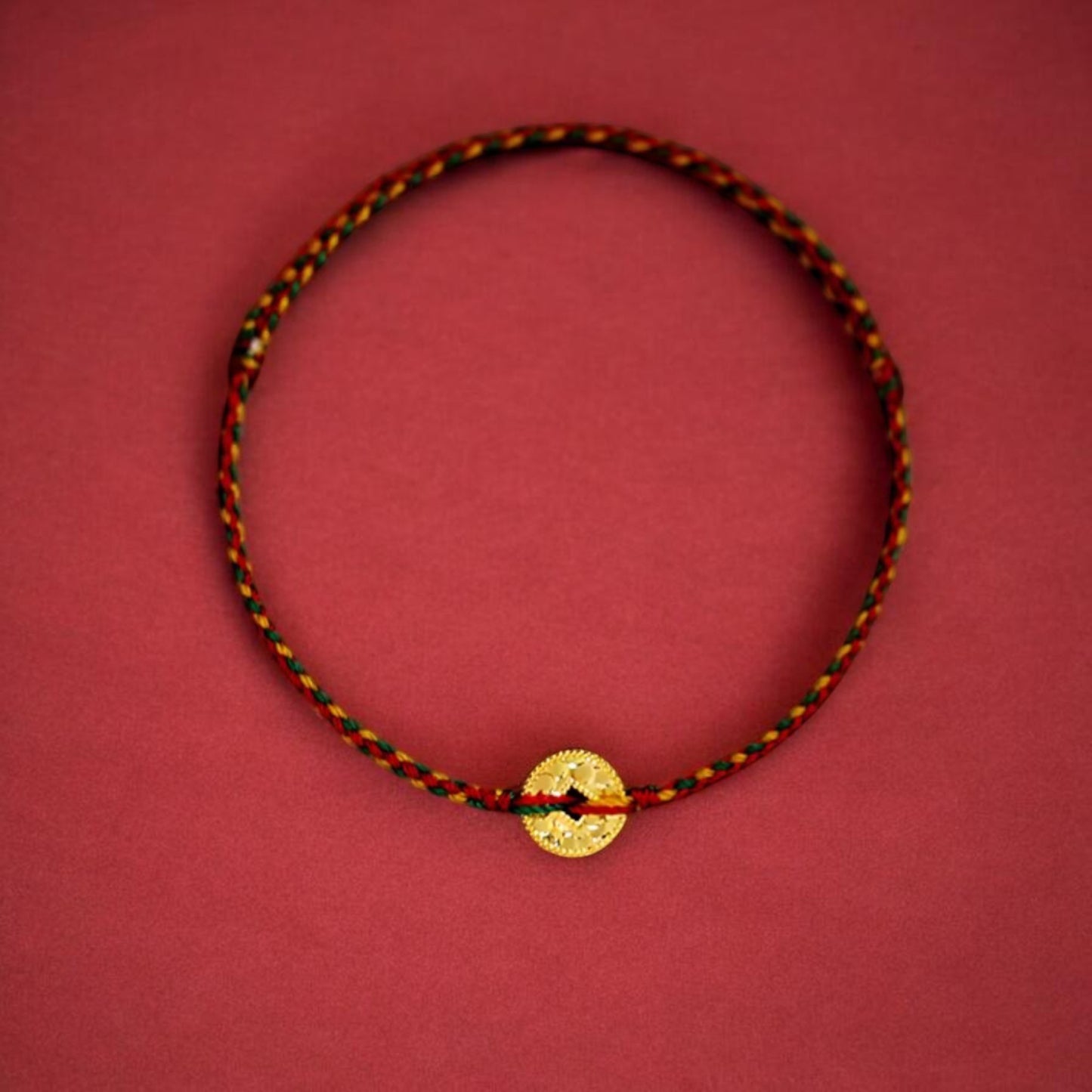 24K 999 Gold Texture Gold Coin Charm Braided Rope Bracelet and Anklet