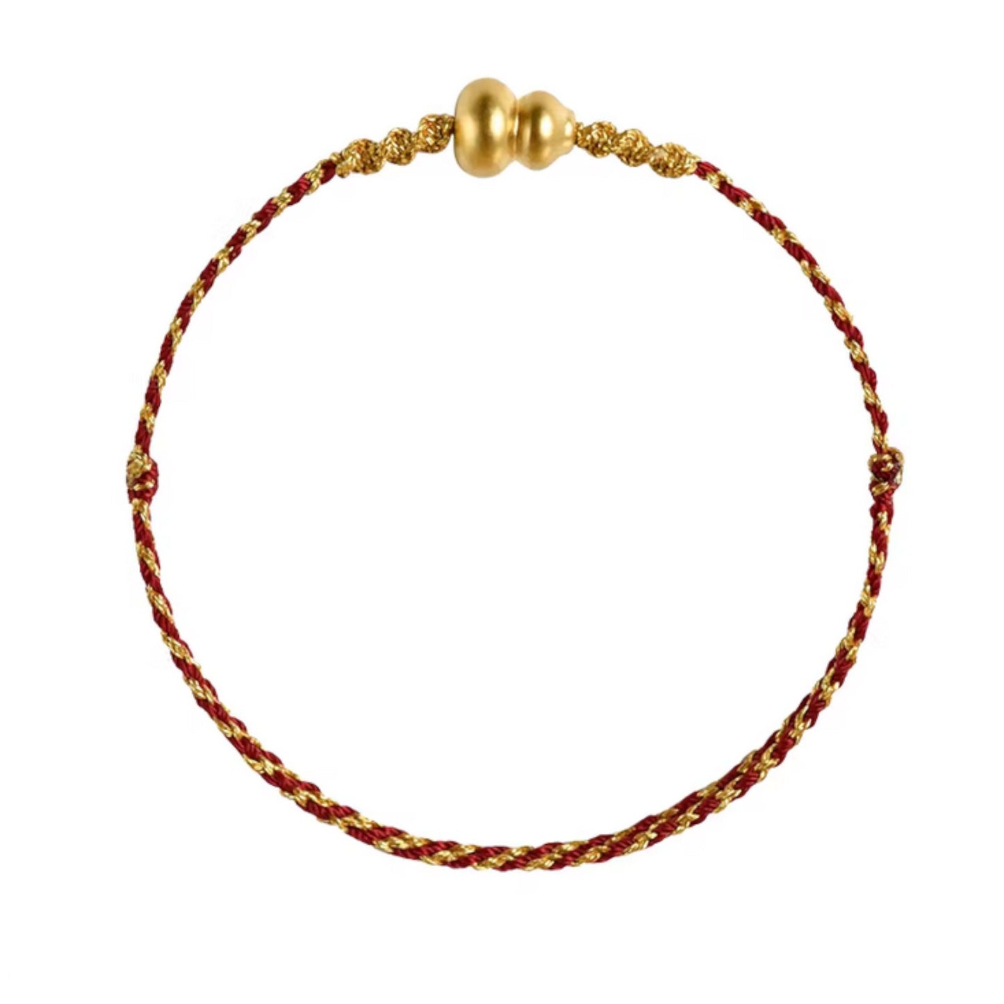 24K 999 Gold Small Gourd Charm Braided Rope Bracelet and Anklet