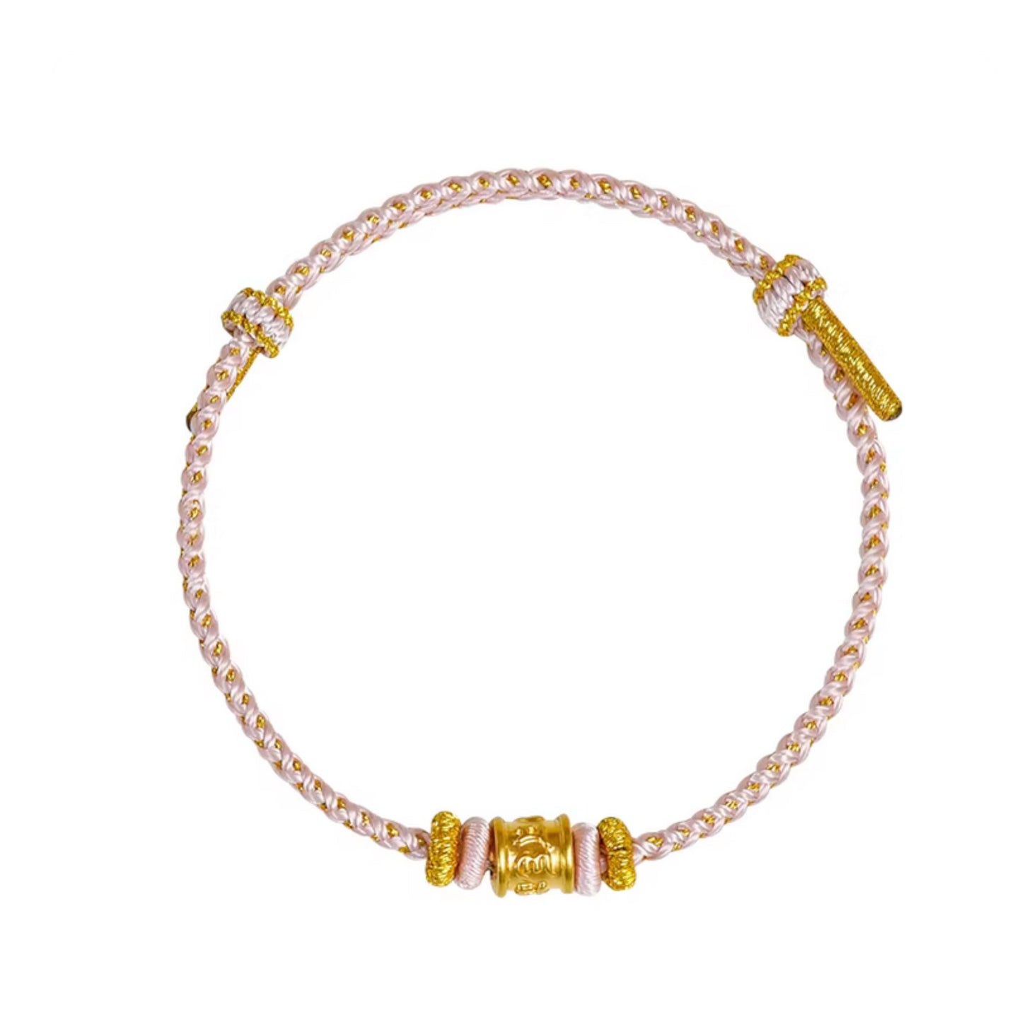 24k 999 Gold The Six-Word Mantra Charm Pink Braided Bracelet
