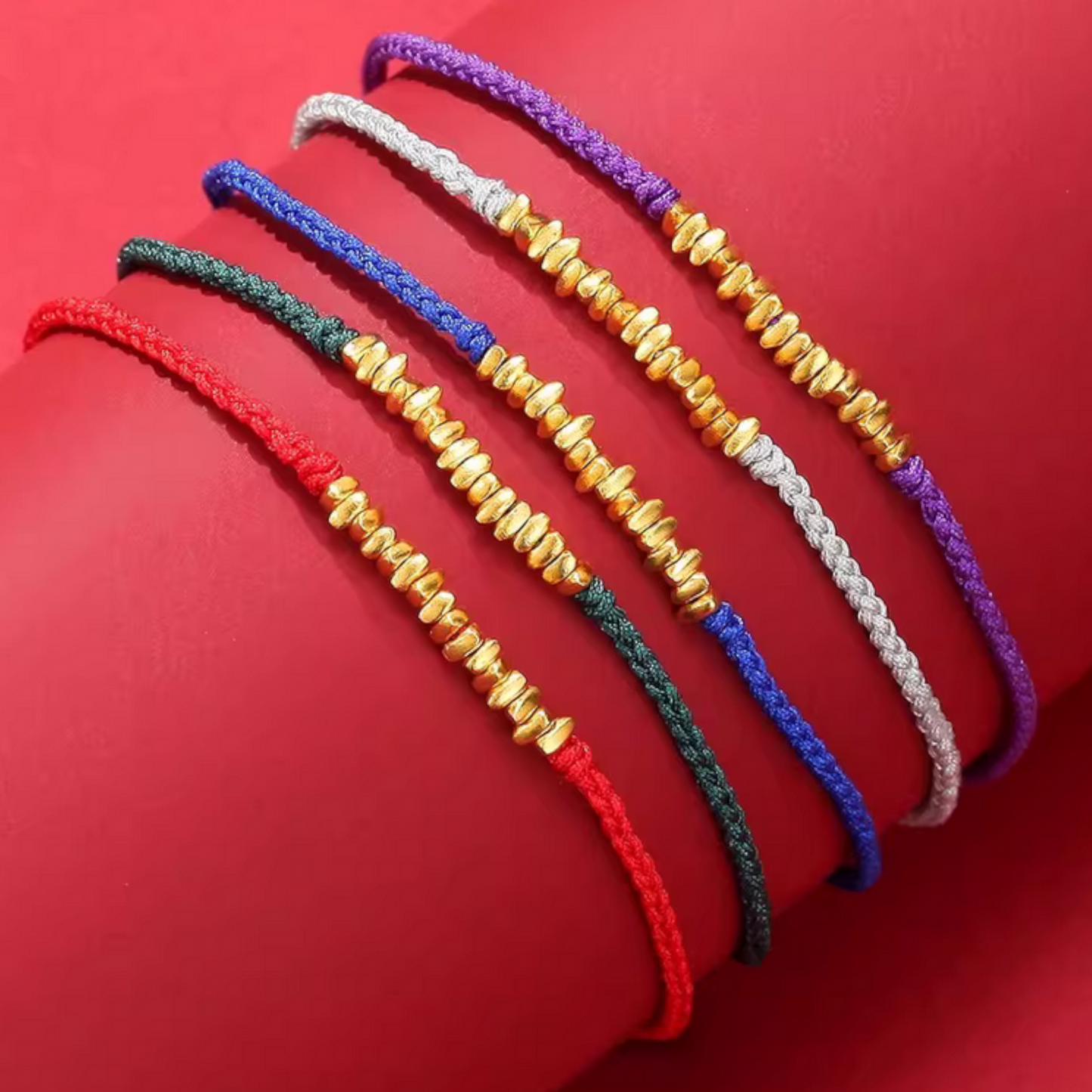 24k 999 Gold Minimal Beads Charm Braided Rope Adjustable Bracelet