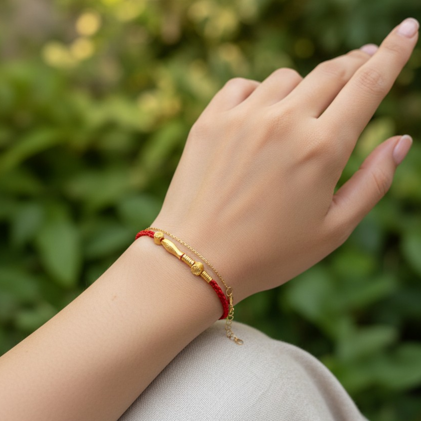 24k 999 5D Hard Gold Fish Charm Braided Bracelet