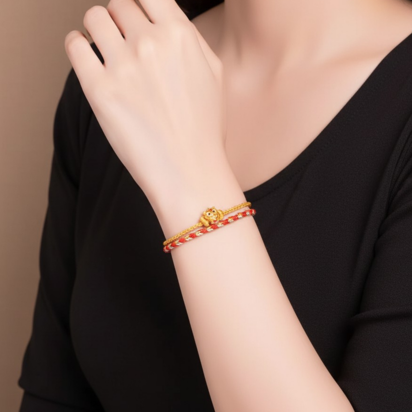 24k 999 Gold 5D Hard Gold Horse Charm Braided Bracelet