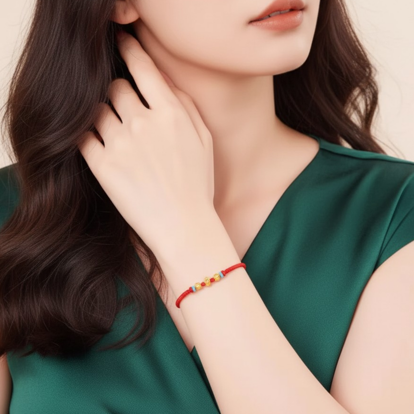 24k 999 Gold 5D Hard Gold Gourd Ingot Charm Red Woven Adjustable Bracelet