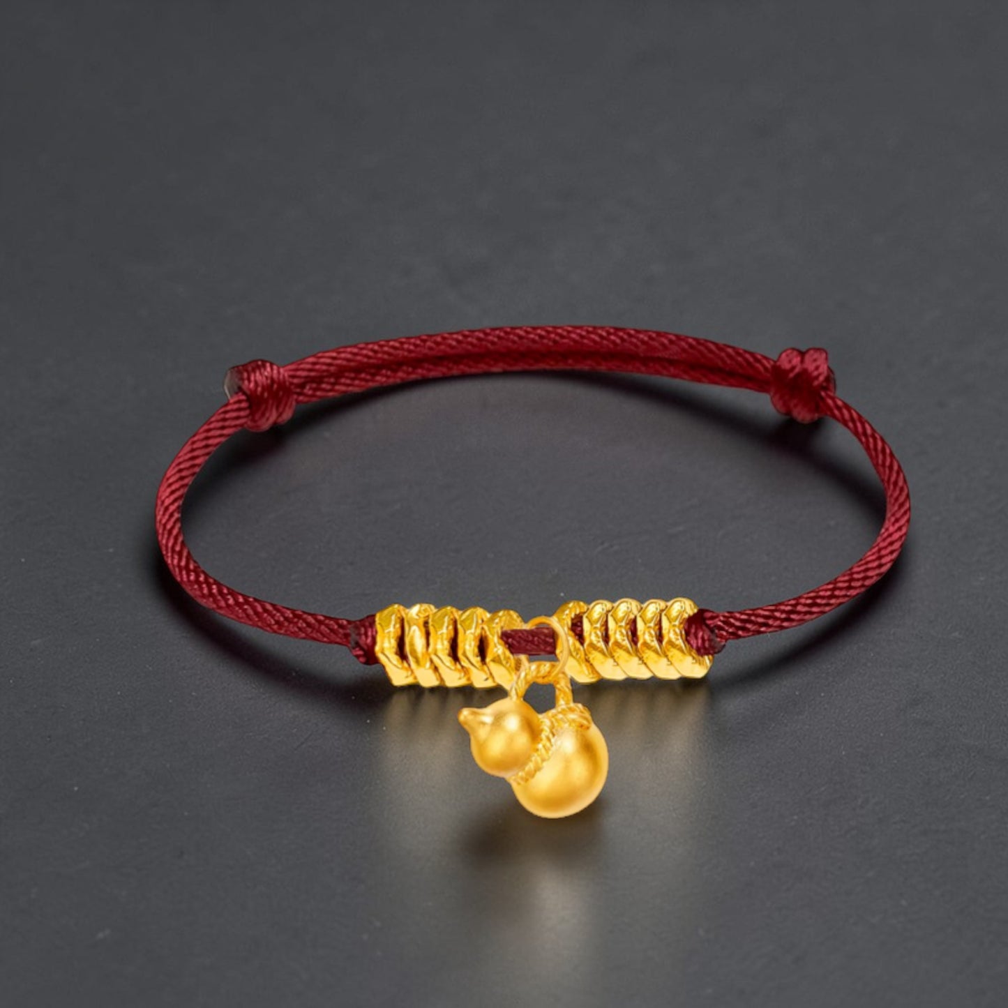 24k 999 Gold Lucky Gourd with Beads Charms Woven Adjustable Bracelet
