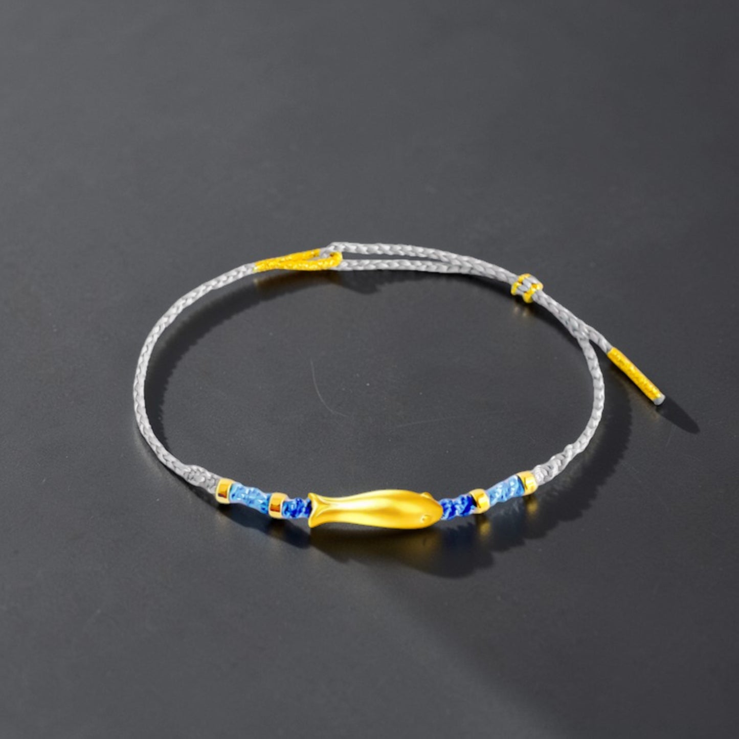 24k 999 Gold Mini Fish Koi Charm Thin Rope Braided Bracelet