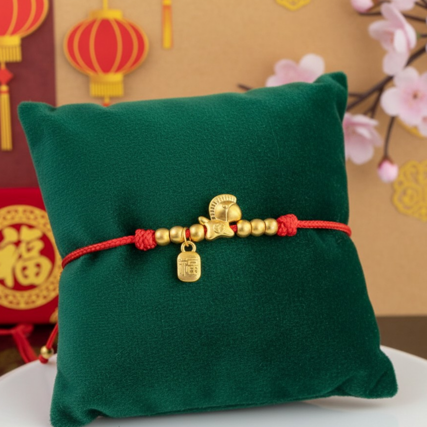 24k 999 Gold Chinese Zodiac Year of the Horse Charm Woven Rope Bracelet