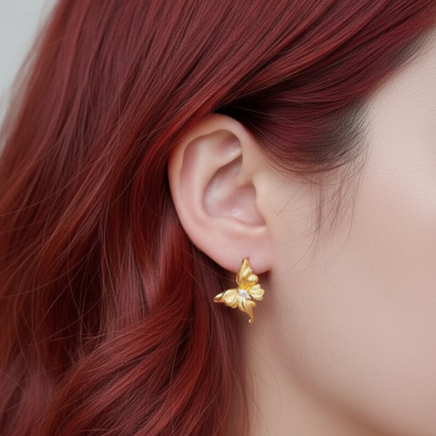 24K 5D Gold Moissanite Dancing Butterfly Stud Earrings