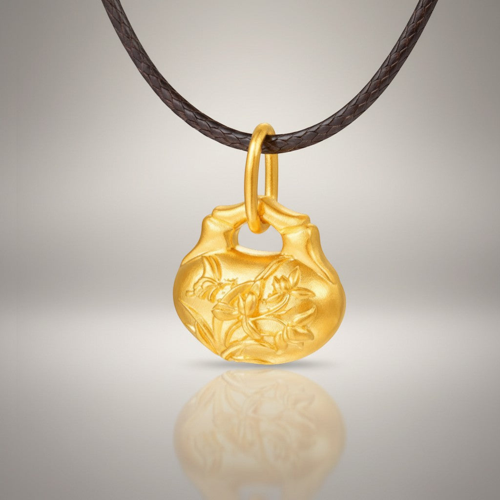 24k Gold Chinese-Style Floral Apricot Orchid Peach Blossom Bead D.I.Y Charm Spacer