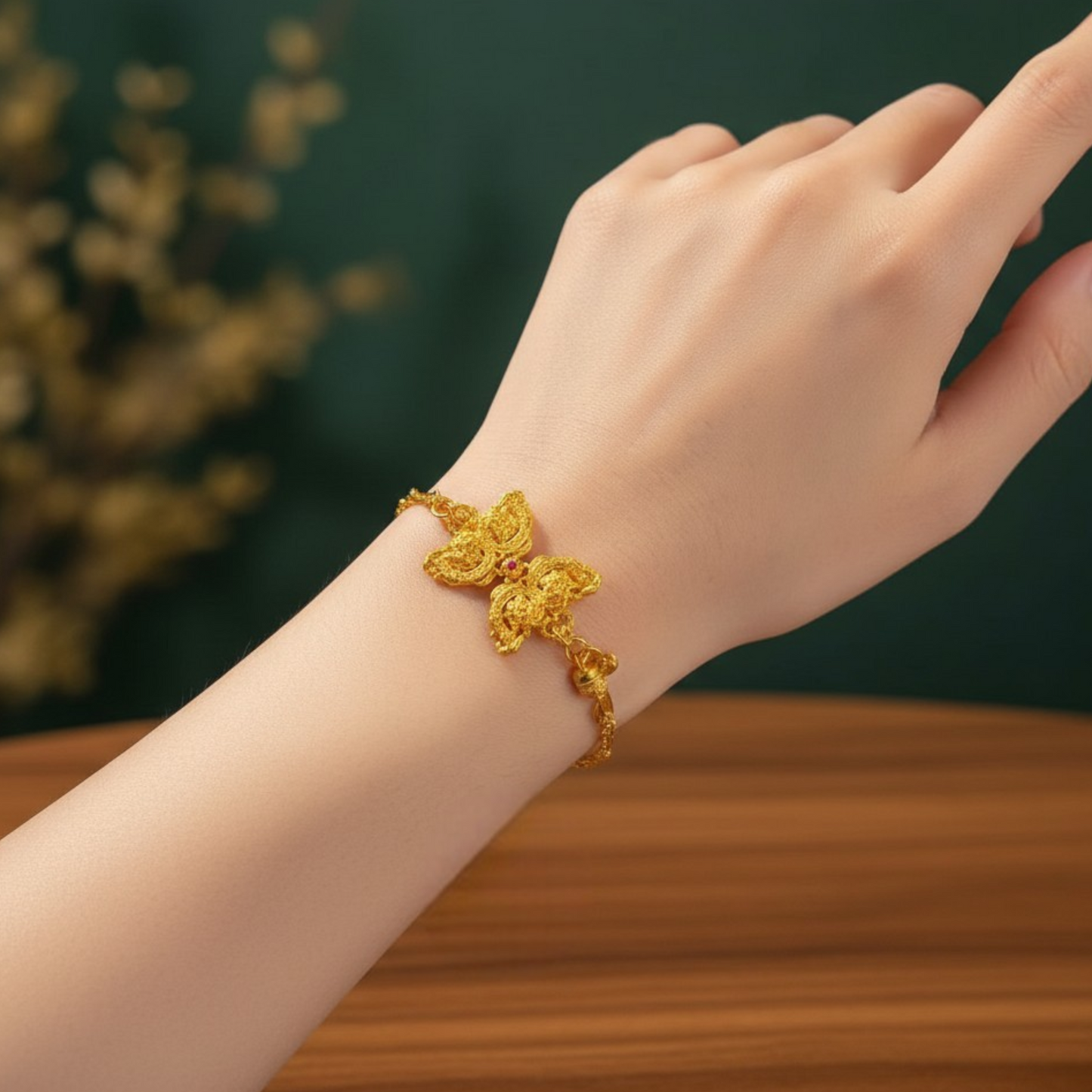 24K Gold Dragon and Phoenix Auspiciousness Chain Bracelet