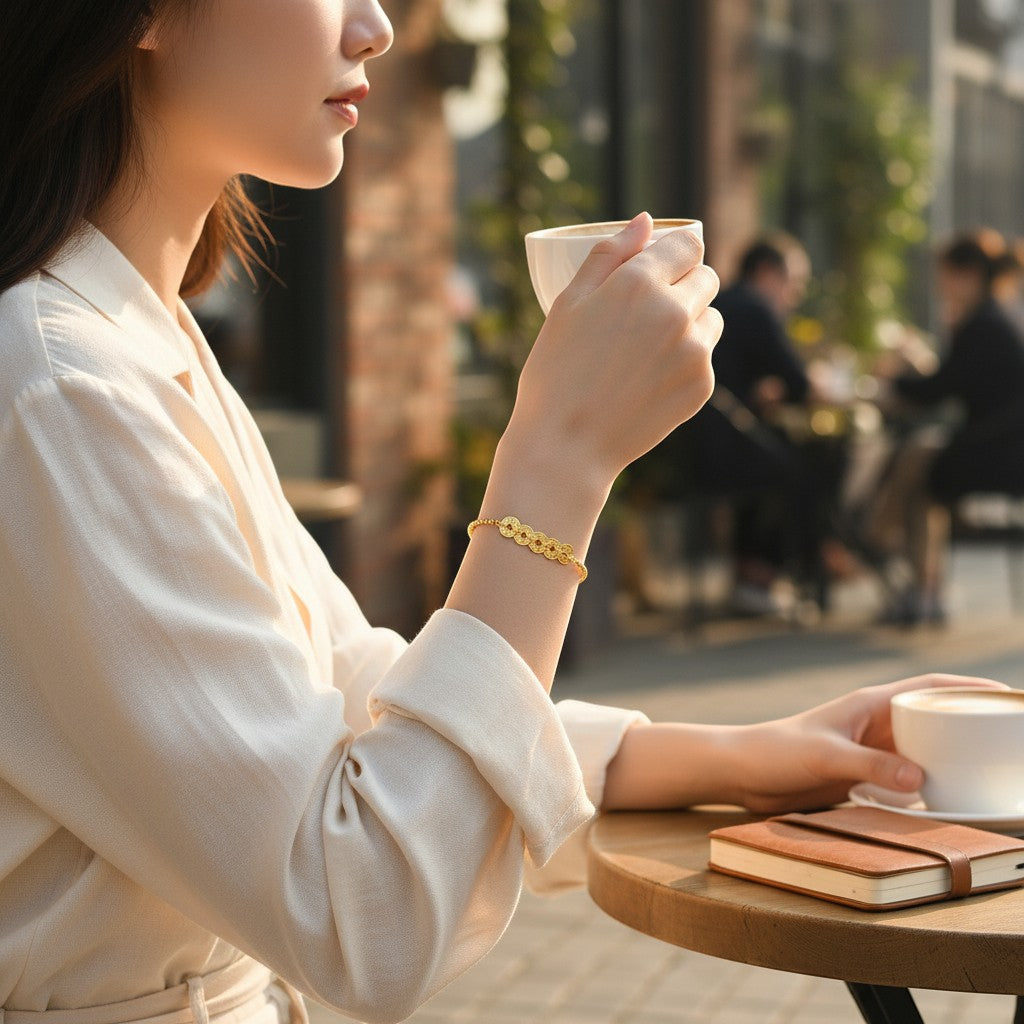 18K Gold Five Emperor Coins Charm with Beads Bracelet