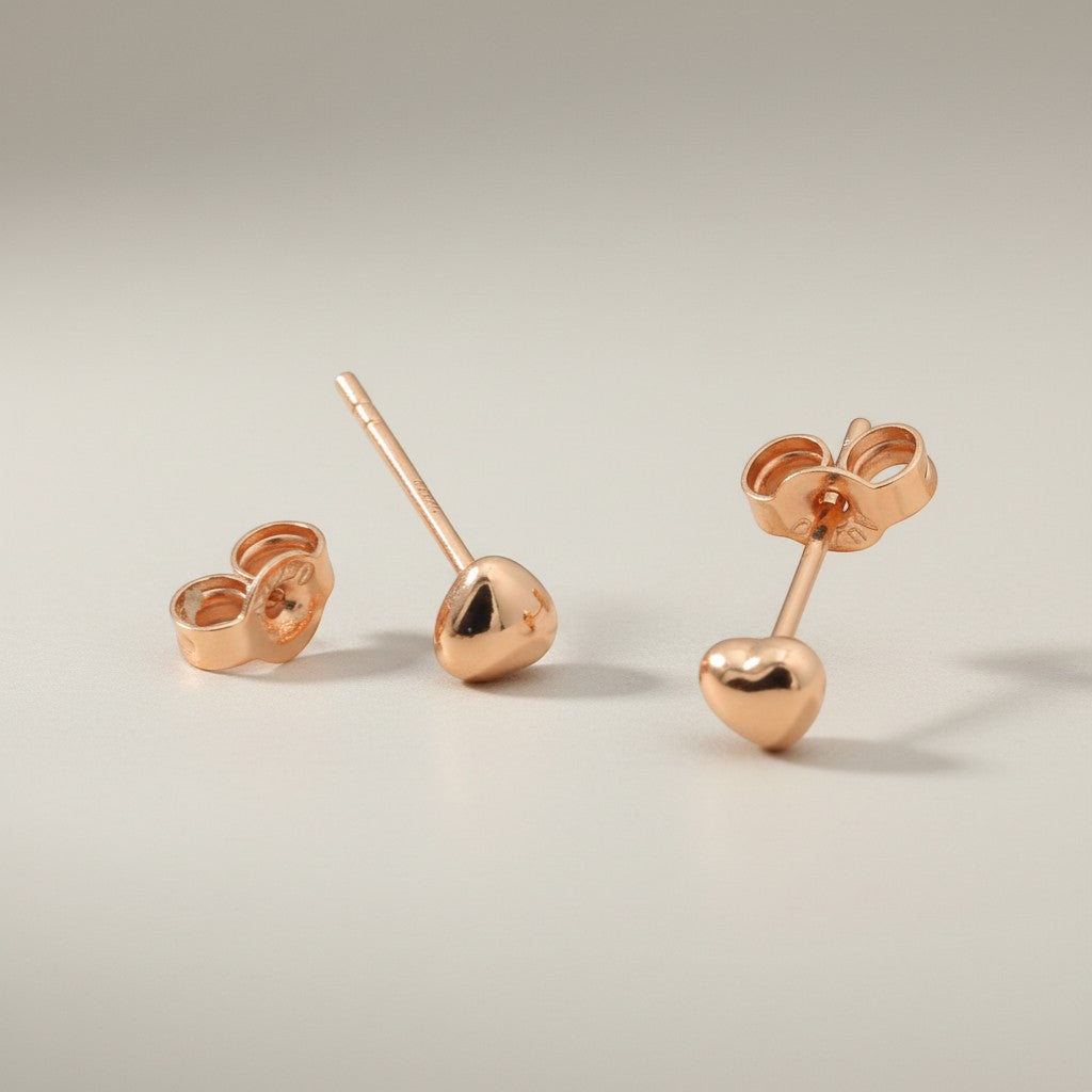 Genuine 18K Rose Gold Mini Heart Stud Earrings