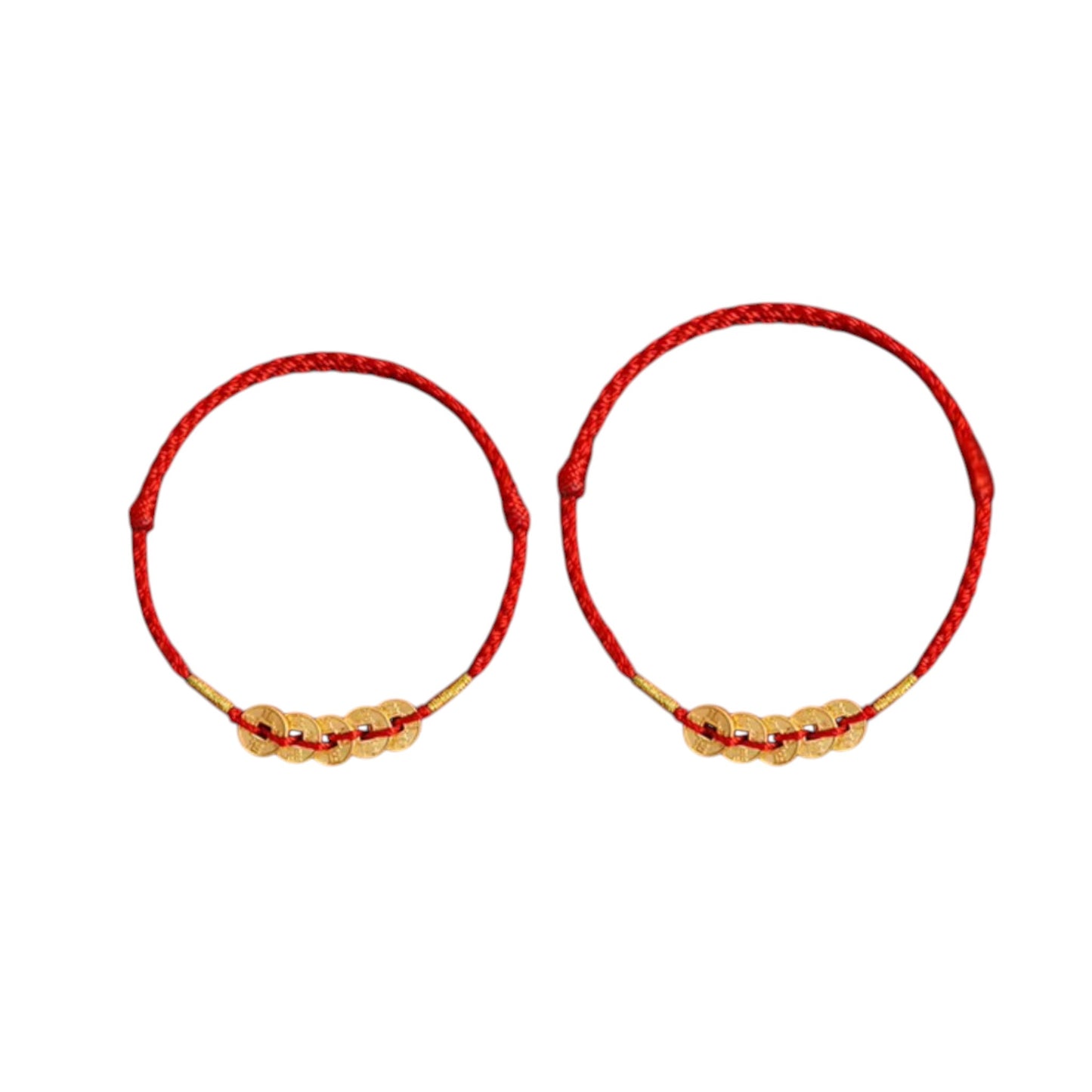 24k Solid 999 Gold Five Emperors Coins Red Rope Bracelet for Men and Women