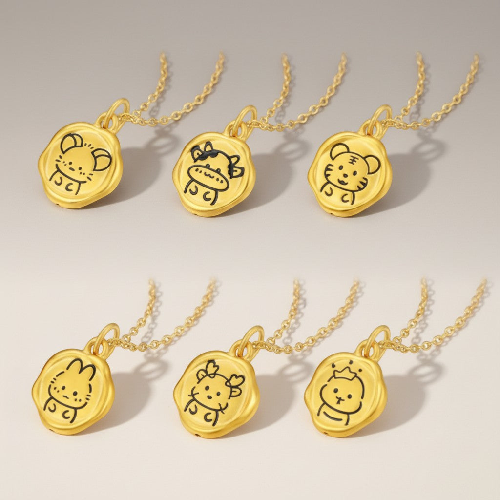 24K 5D Hard Gold Chinese Zodiac Cute Enamel Animals Charm Pendant