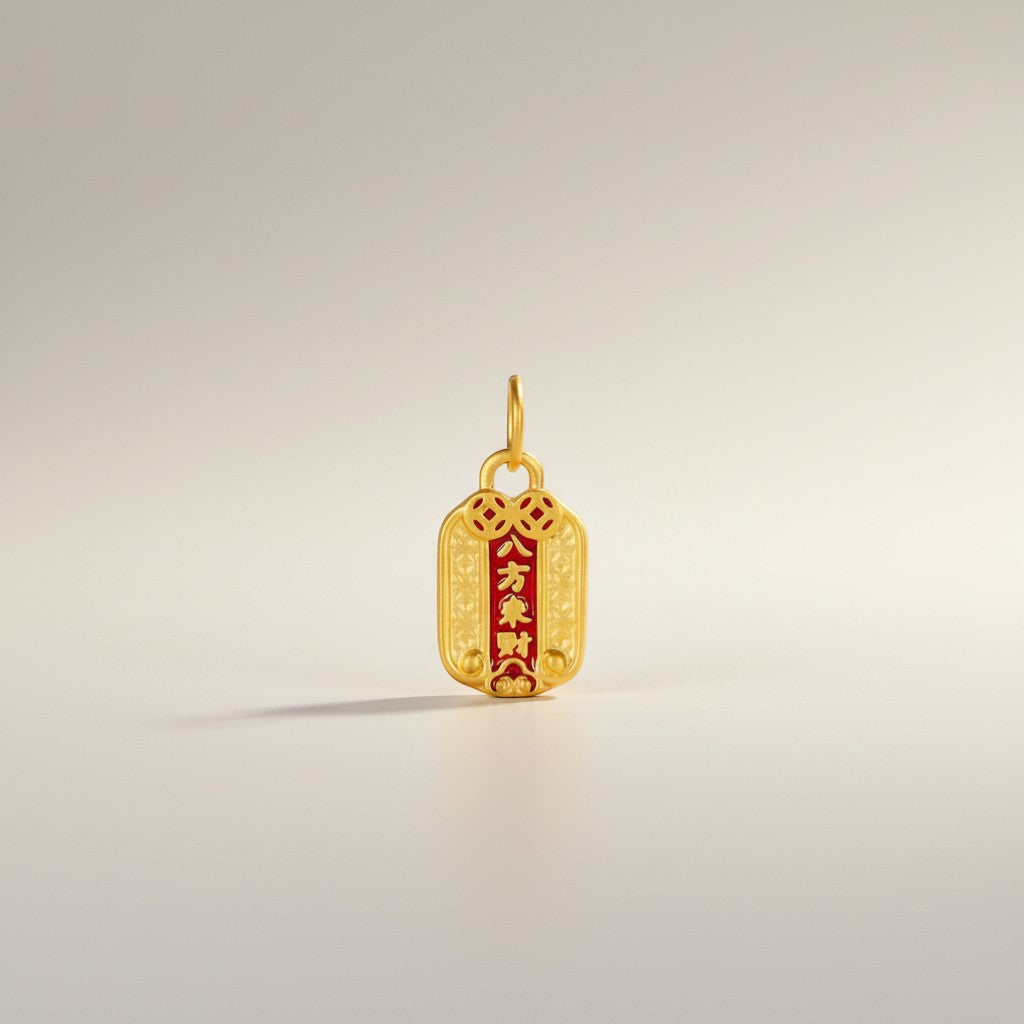 24K Hard Gold Chinese Blessing Enamel D.I.Y Charm Pendant