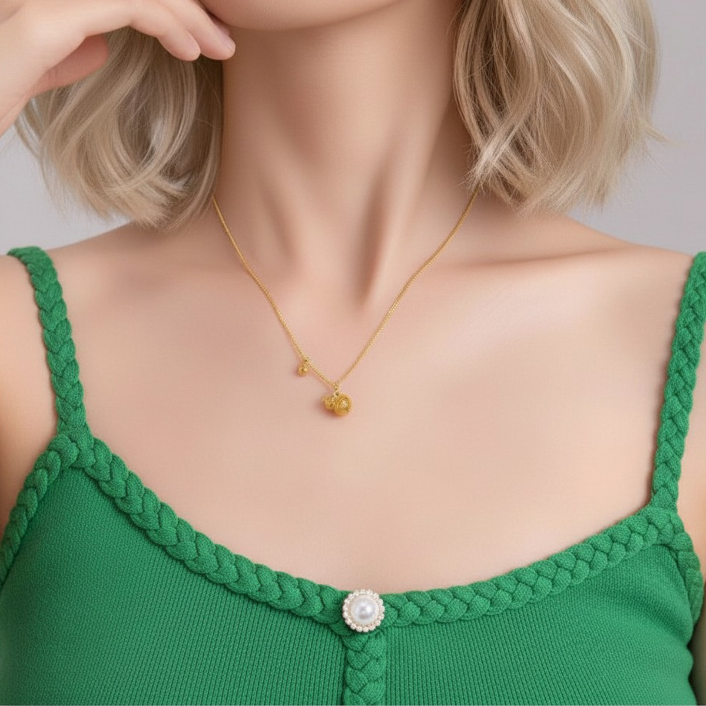 24K Gold Lucky Gourd Charm Necklace