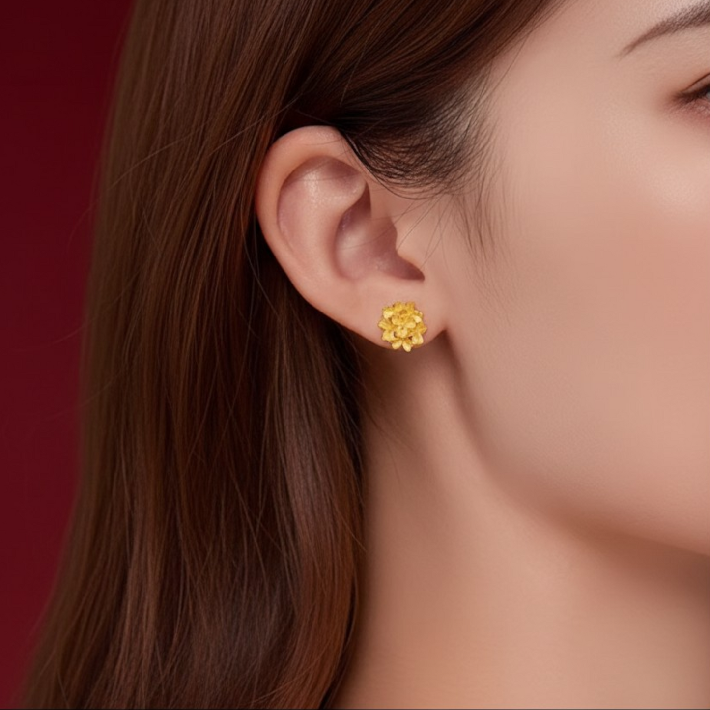Genuine 24K Flower Lucky Clover Stud Earrings