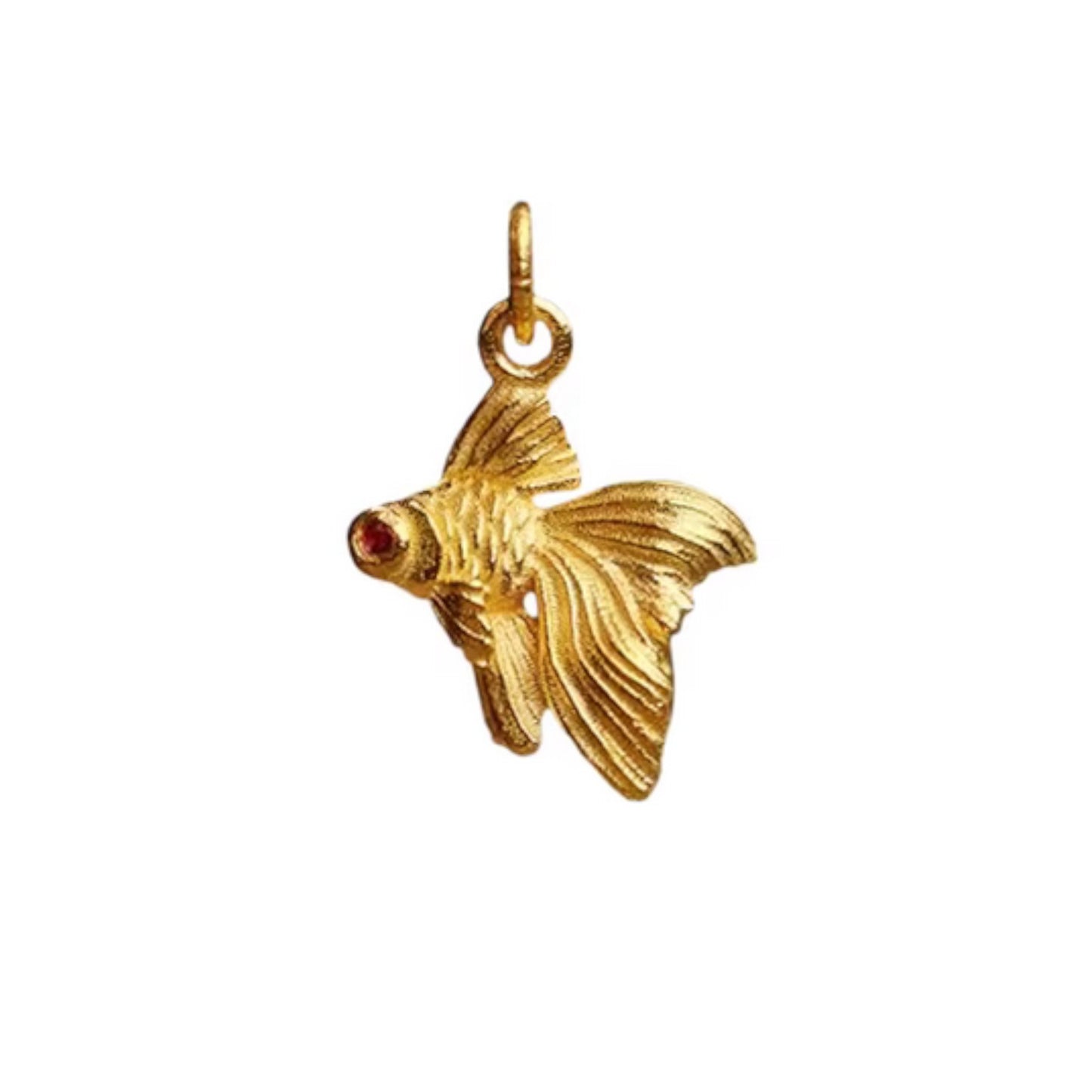 24K 999 Pure Gold Hand-Engraved Goldfish Fish Pendant