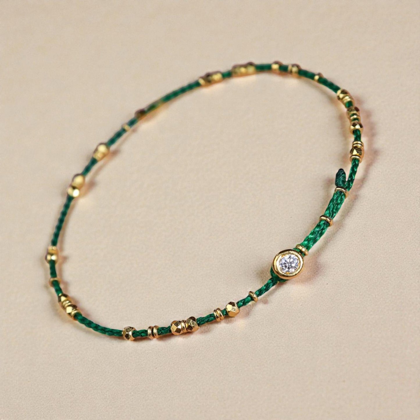 24k 999 Gold Disco Bead Zircon Charm Minimal Braided Bracelet