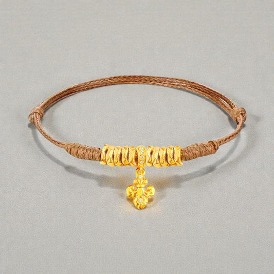 24k 999 Fine Gold Fleur de Lis Iris Charms Braided Bracelet