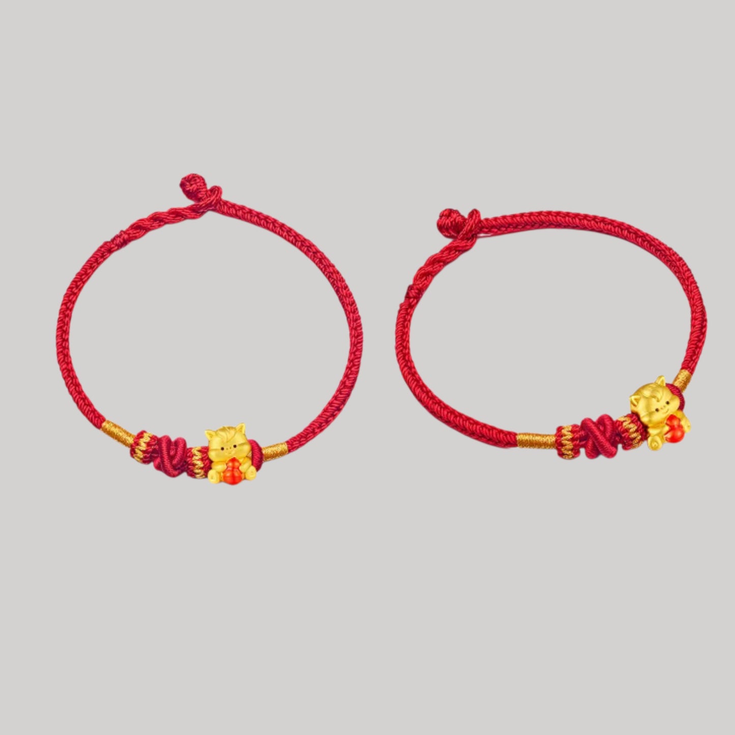 24K Gold Beads Zodiac Horse Charm with Braided Bracelet