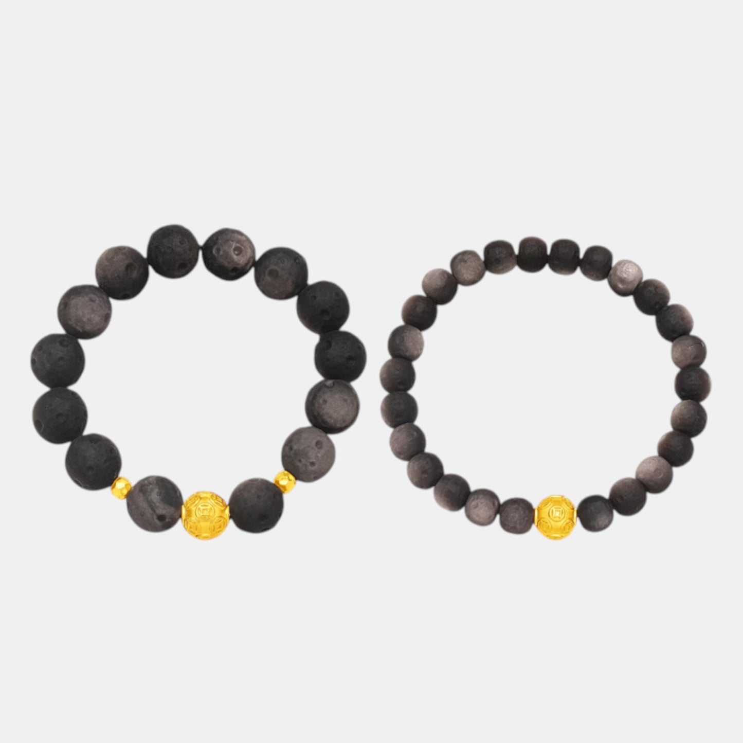 24K Gold Wealthy Charm Obsidian Beads Bracelet Couple