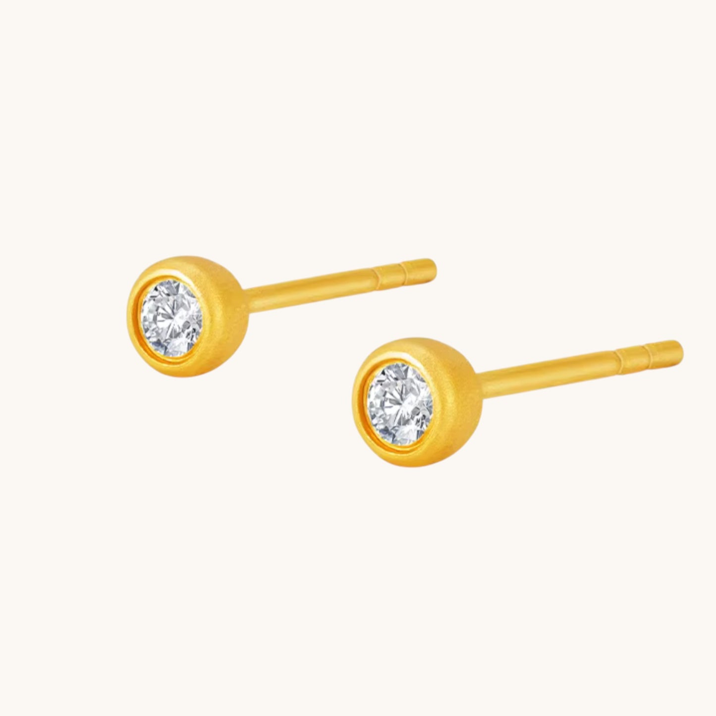 Genuine 24K Gold Diamond Round Minimal Stud Earrings