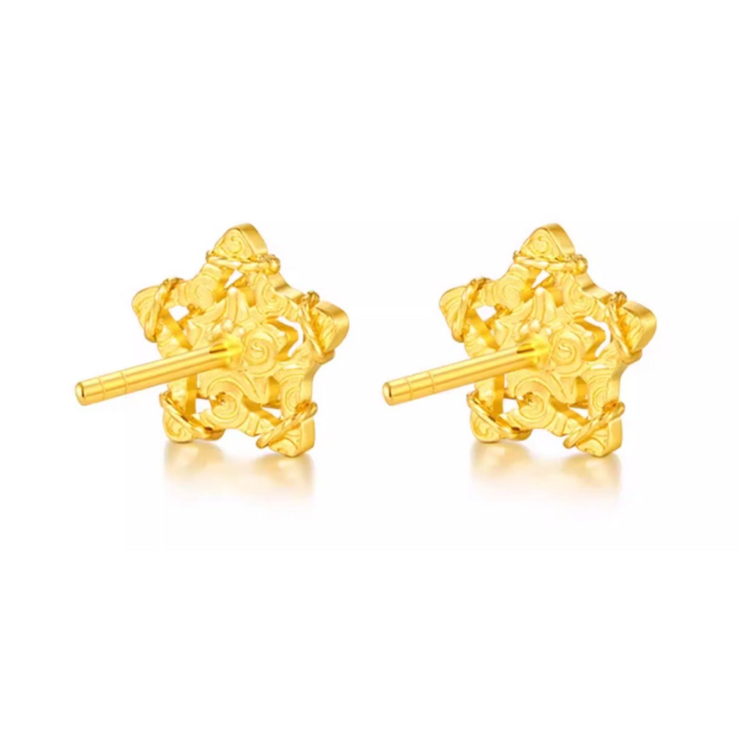 Genuine 24K Gold Sparkling Star Stud Earrings