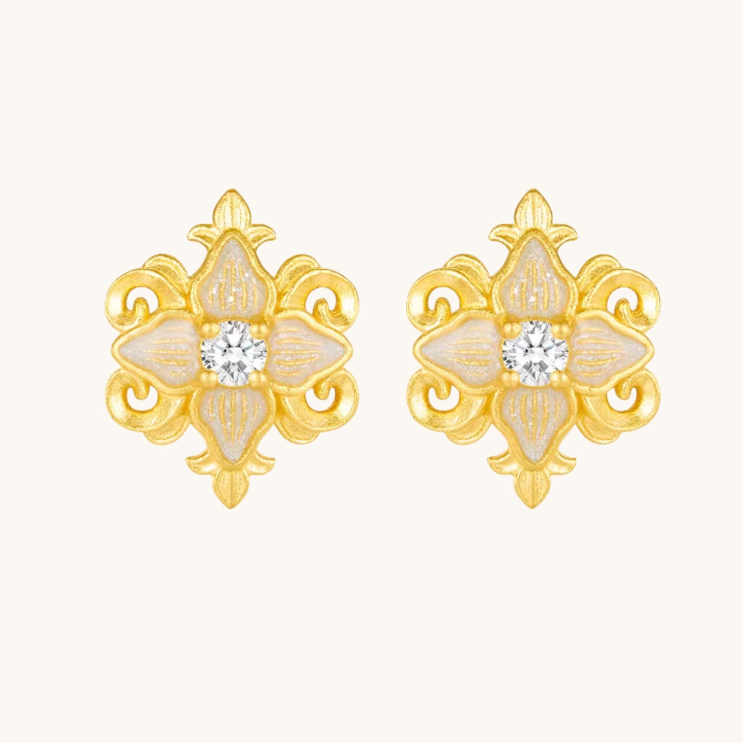 Genuine 24K 5G Gold Moissanite Flower Stud Earrings