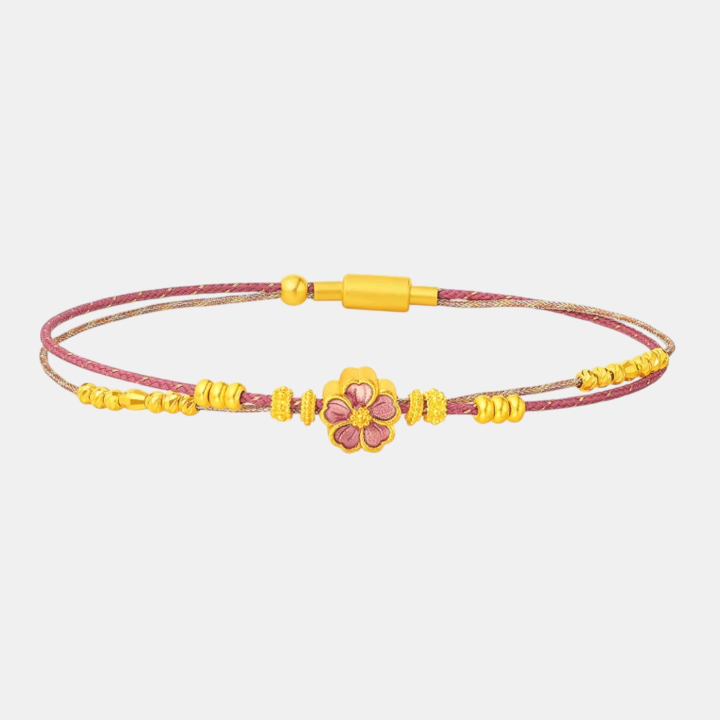 24K Gold Cherry Blossom Flower Charm Lucky Beads Weaving Bracelet