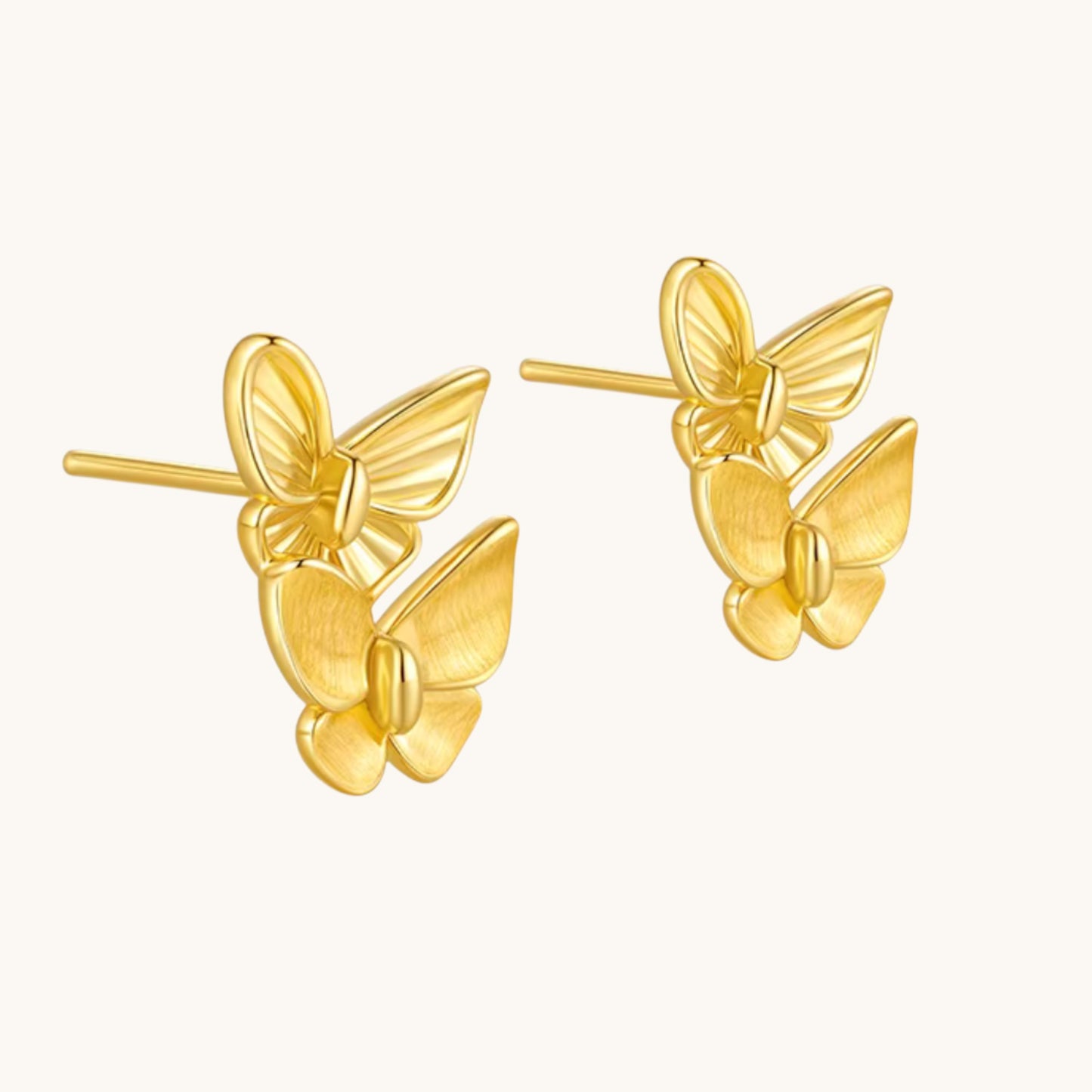 Genuine 24K Gold Double Butterfly Stud Earrings