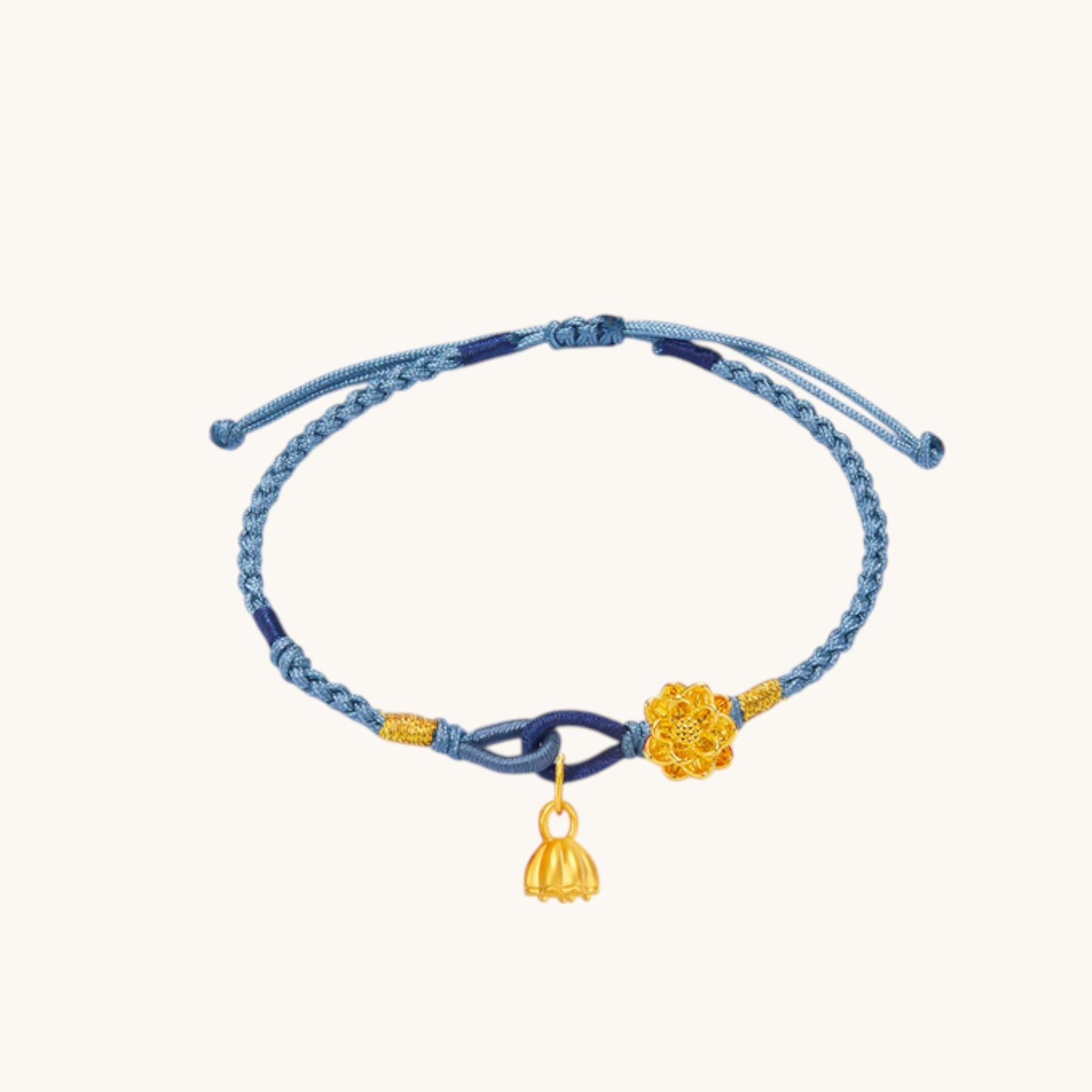 24K 999 5D Gold Flower Lotus Charm Weaving Adjustable Bracelet