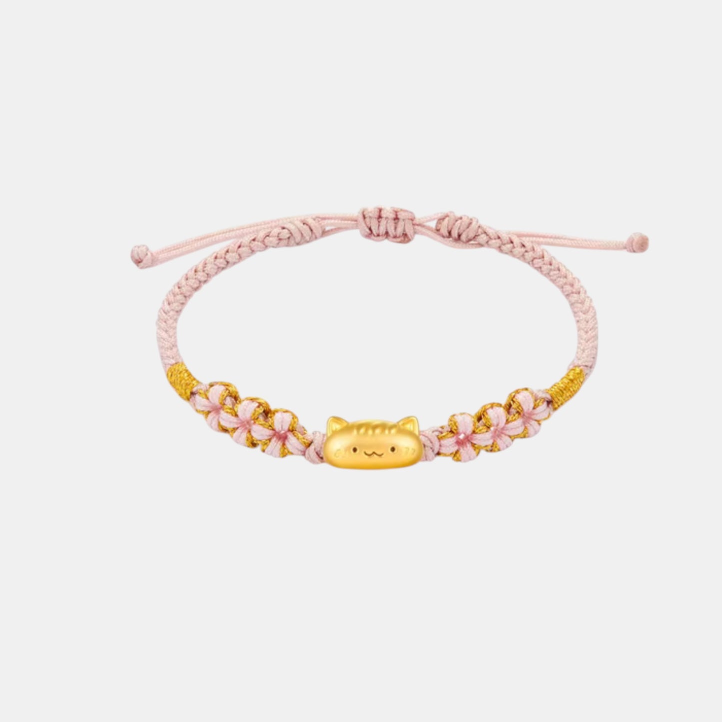 24K 999 5D Hard Gold Kitty Cat Charm Braided Weaving Bracelet