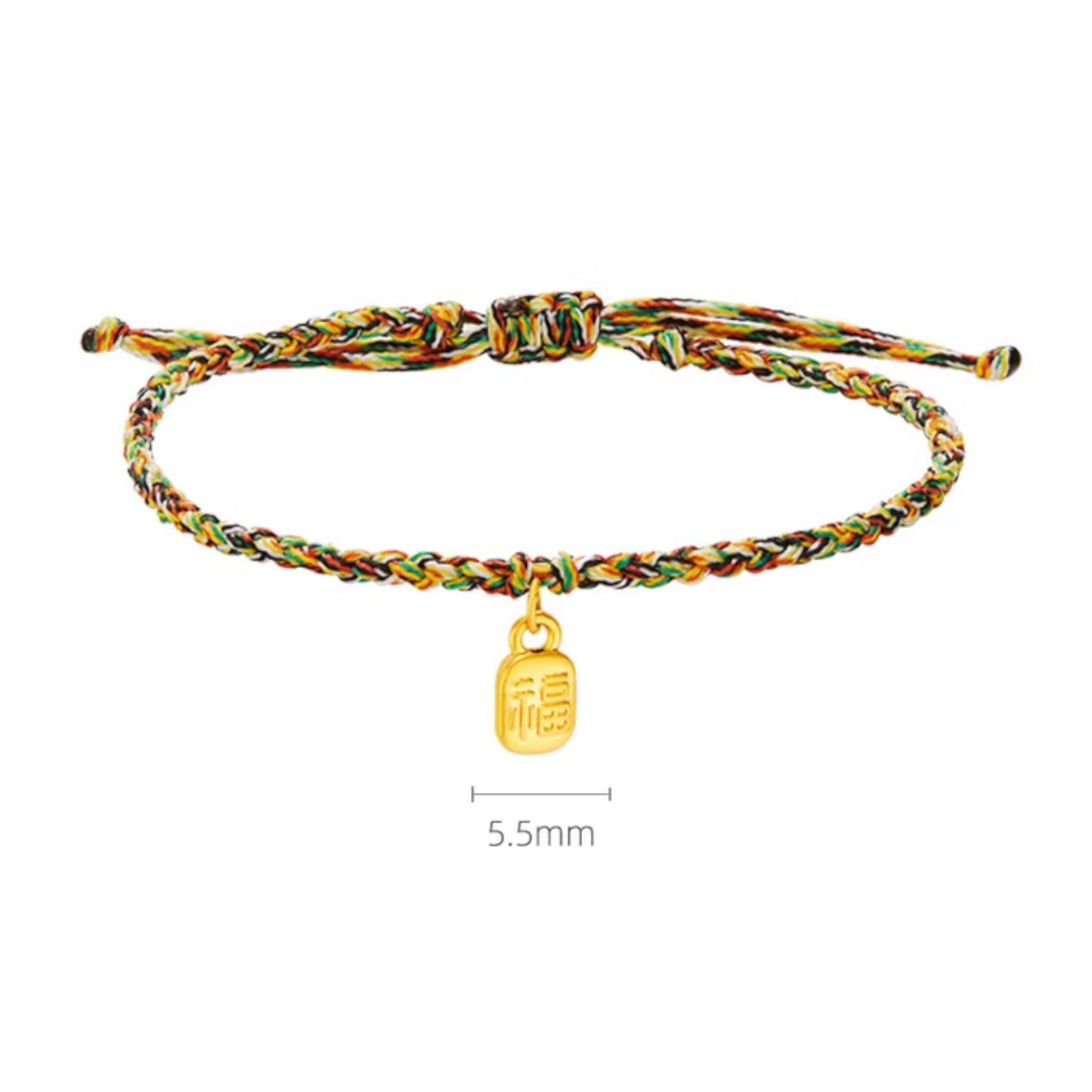 24K 999 5D Hard Gold Mini Chinese Fu Blessing Charm Weaving Thin Bracelet
