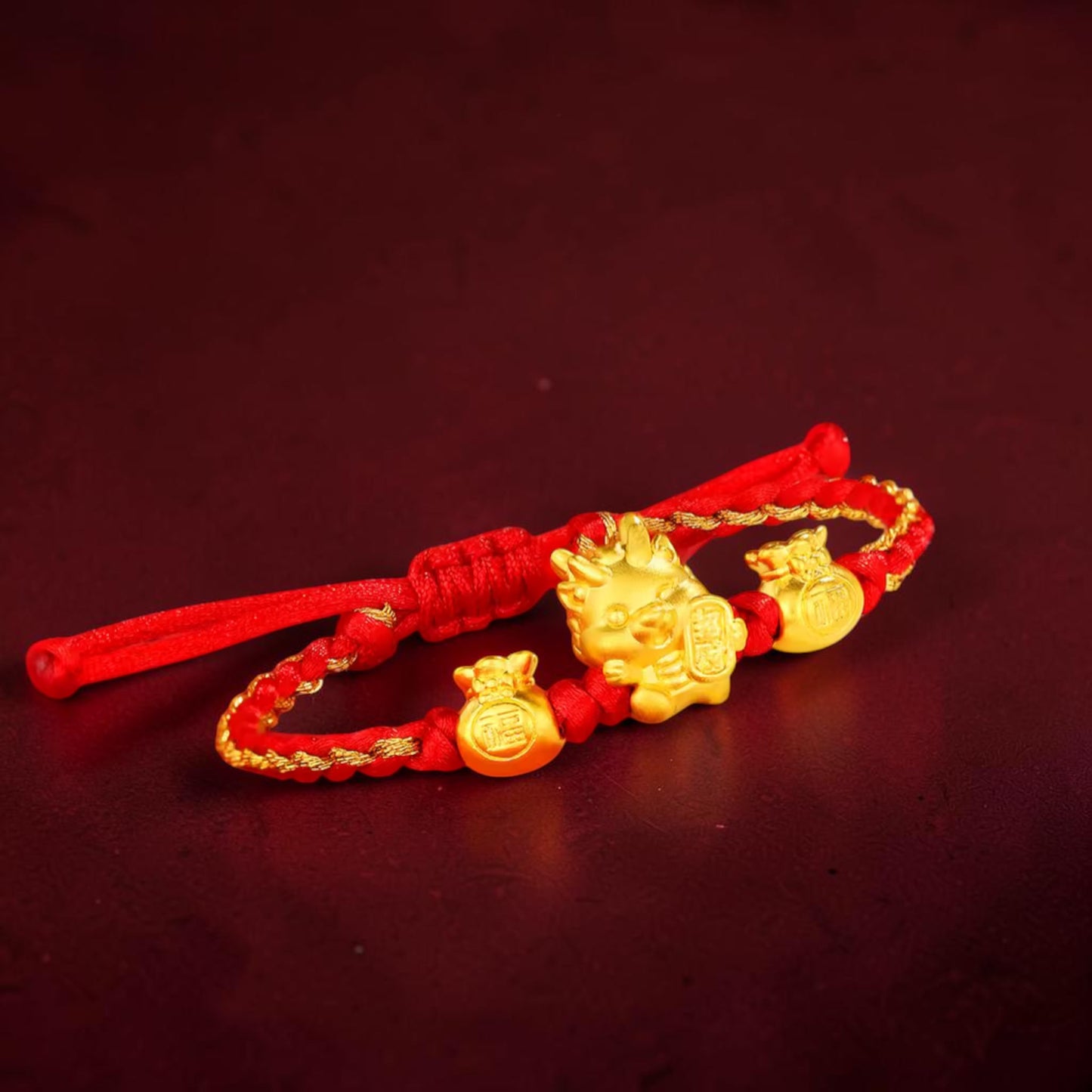 24K Gold Chinese Zodiac Year of the Dragon Charm Weaving Bracelet Kid Size